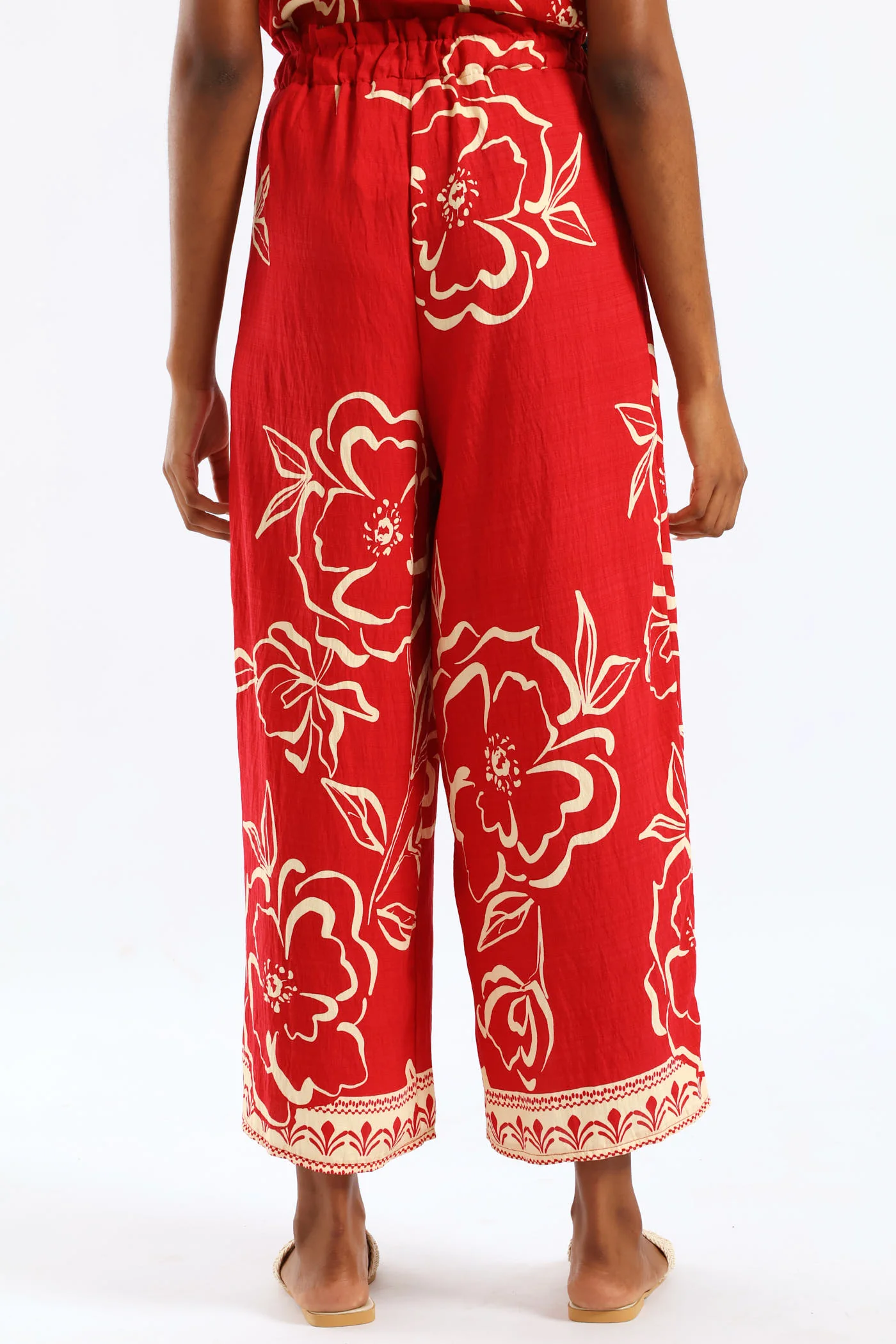 Pull-On Tropical Print Wideleg Culotte Pant - White/Red - Image 4