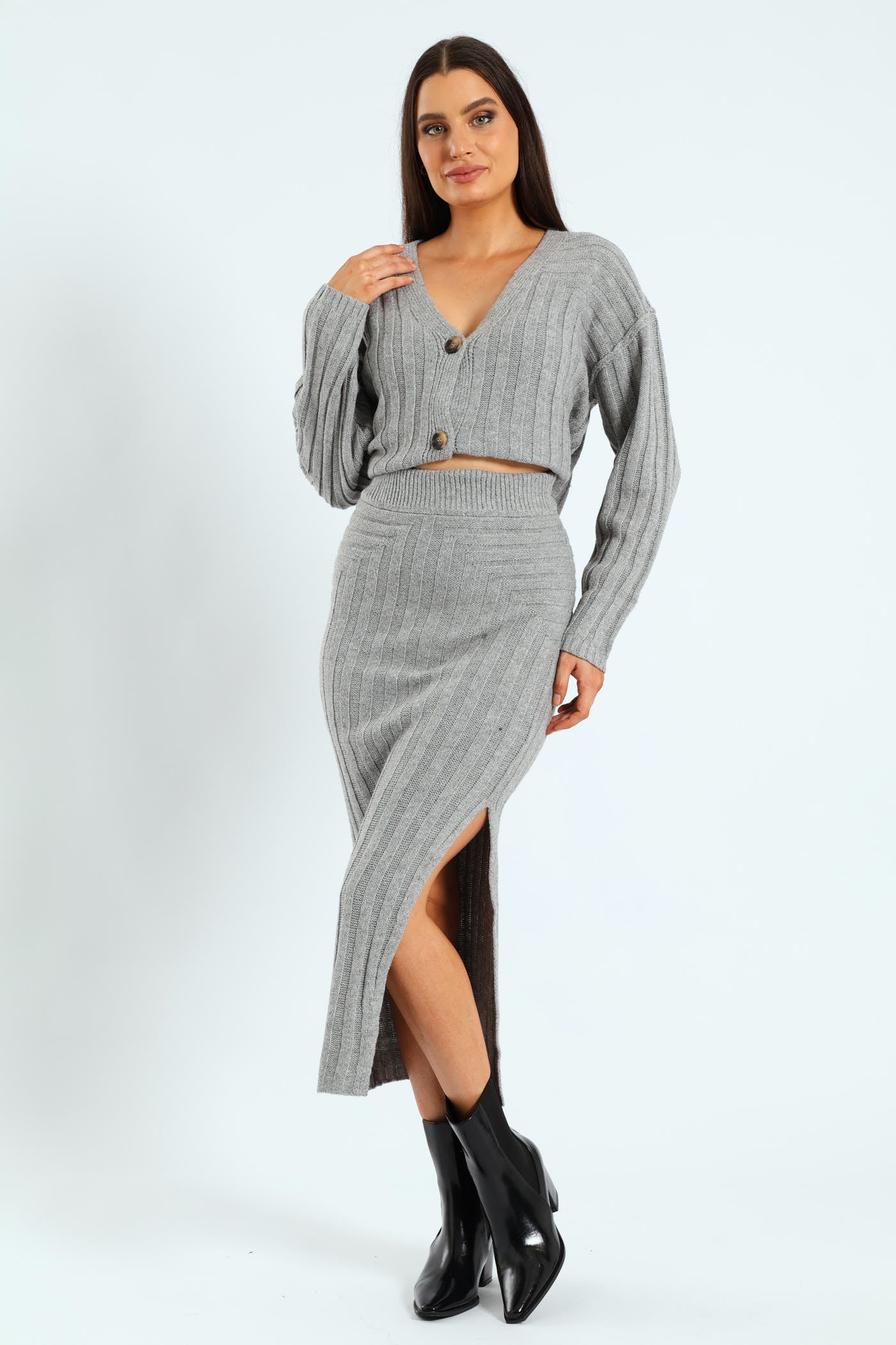 Pull On Tube Maxi Skirt - Grey Melange - Image 2