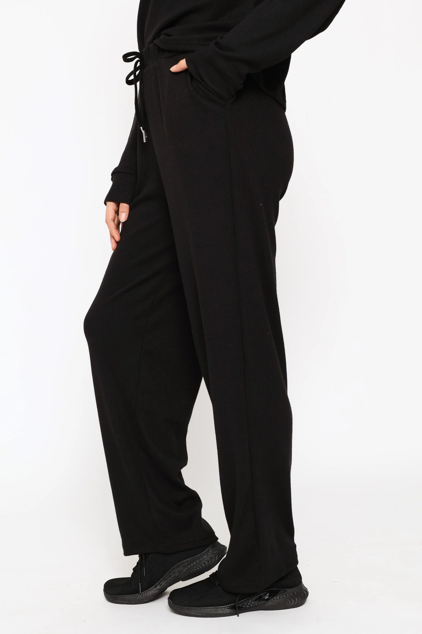 Pull On Waffle Tapered Leg Pant - Black - Image 2
