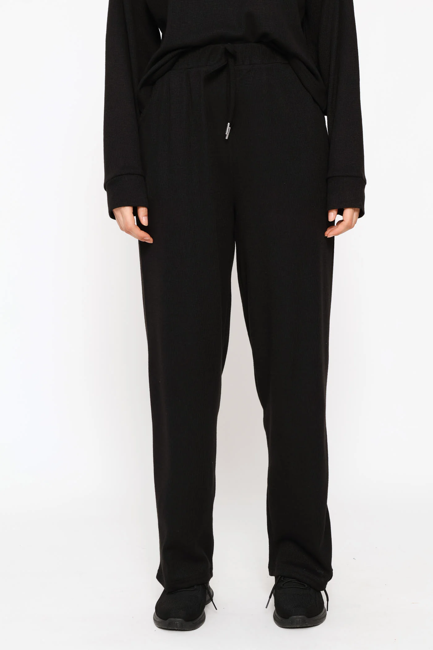 Pull On Waffle Tapered Leg Pant - Black - Image 3