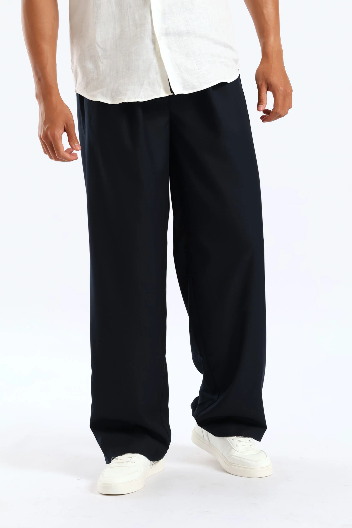 Pull-On Wide Leg Trousers - Navy - Image 3