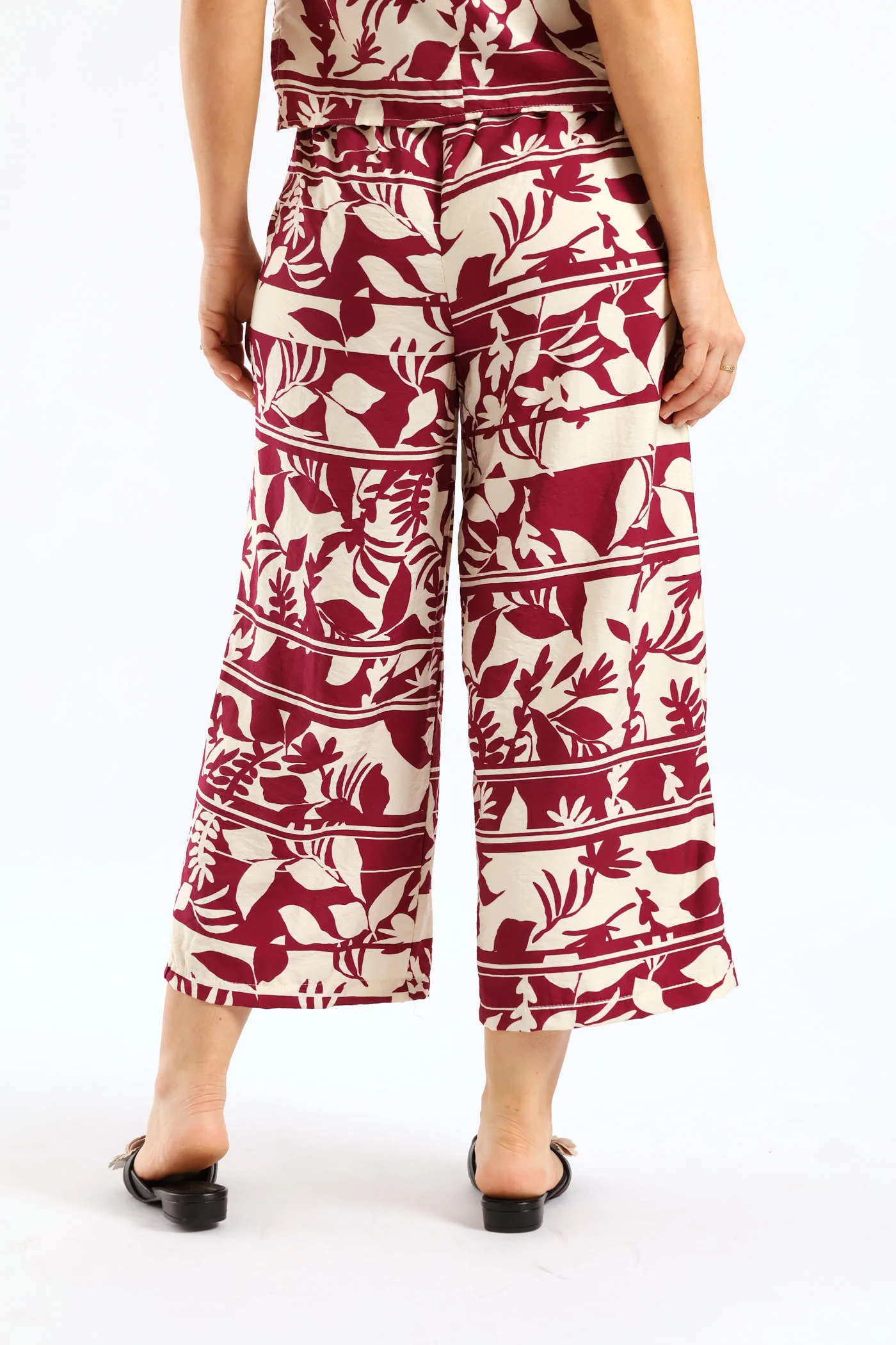 Pull-On Wideleg Culotte Pants - White/Magenta - Image 4
