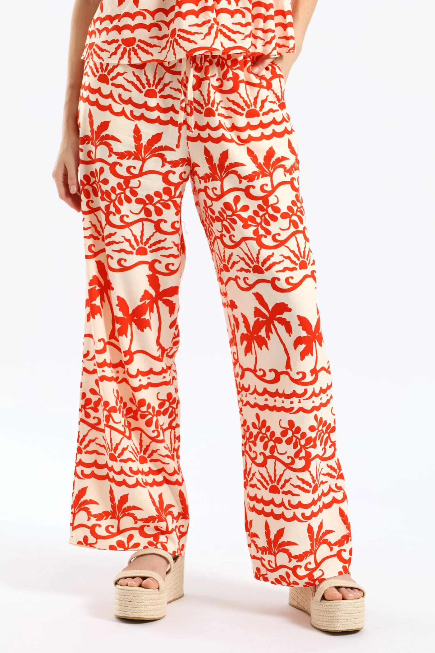 Pull-On Wideleg Pant With Ties - White/Orange - Image 2