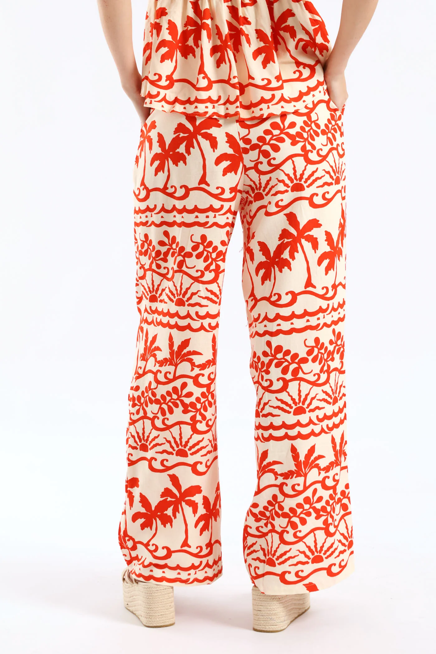 Pull-On Wideleg Pant With Ties - White/Orange - Image 4