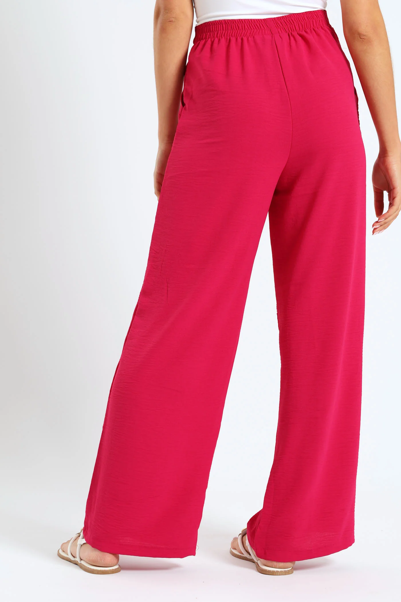 Pull-On Wideleg Pants With Mock Belt - Dark Pink - Image 3