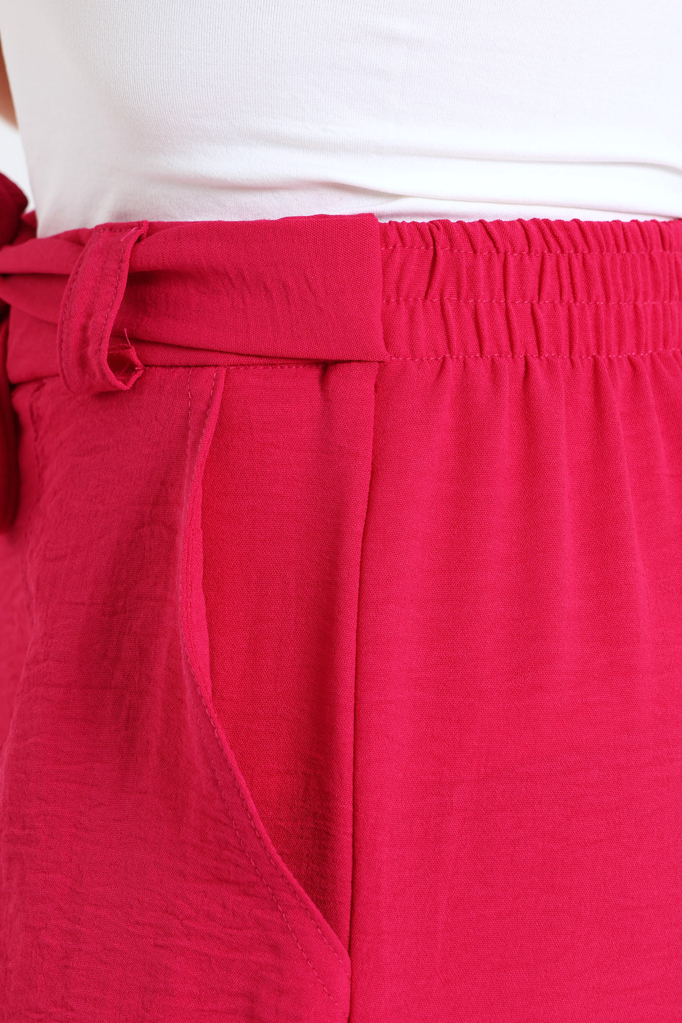 Pull-On Wideleg Pants With Mock Belt - Dark Pink - Image 5