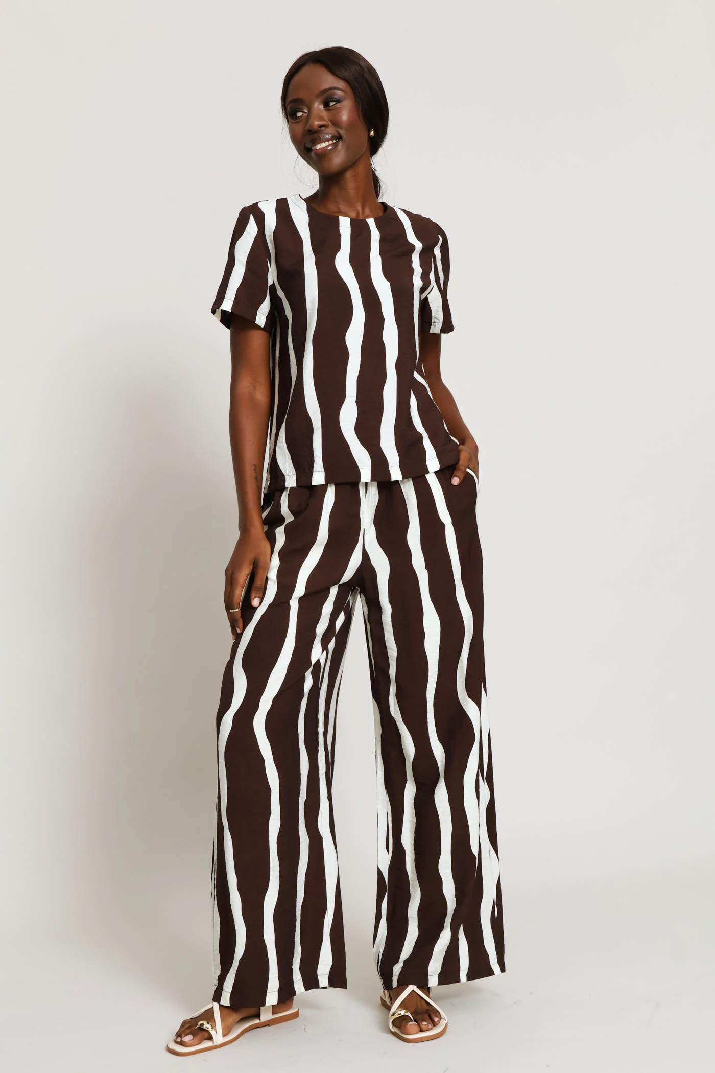 Printed Striped Tee - Cream/Chocolate - Image 5