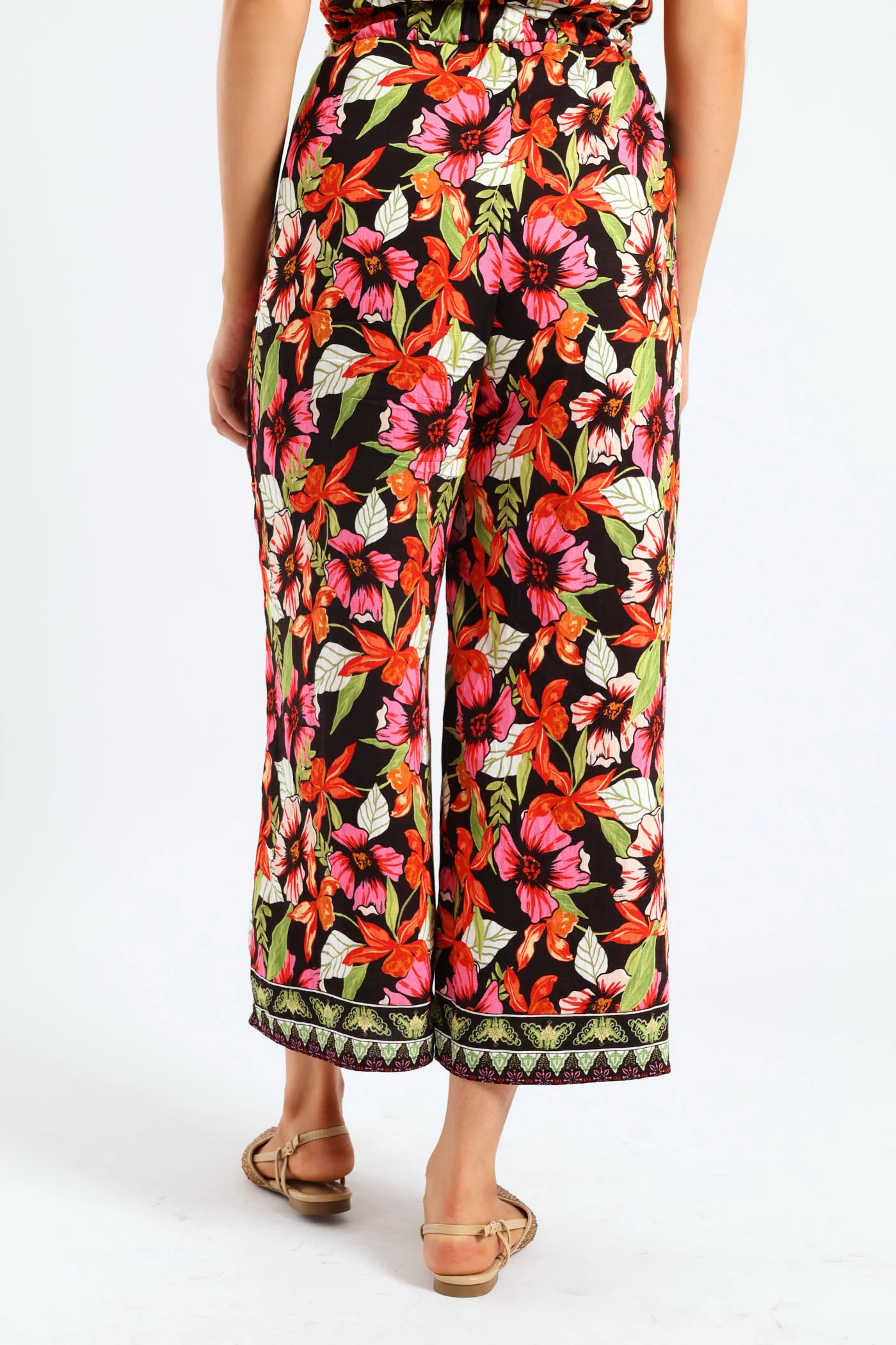 Pull On Drawstring Tropical Floral Wideleg Pant - Multi - Image 5