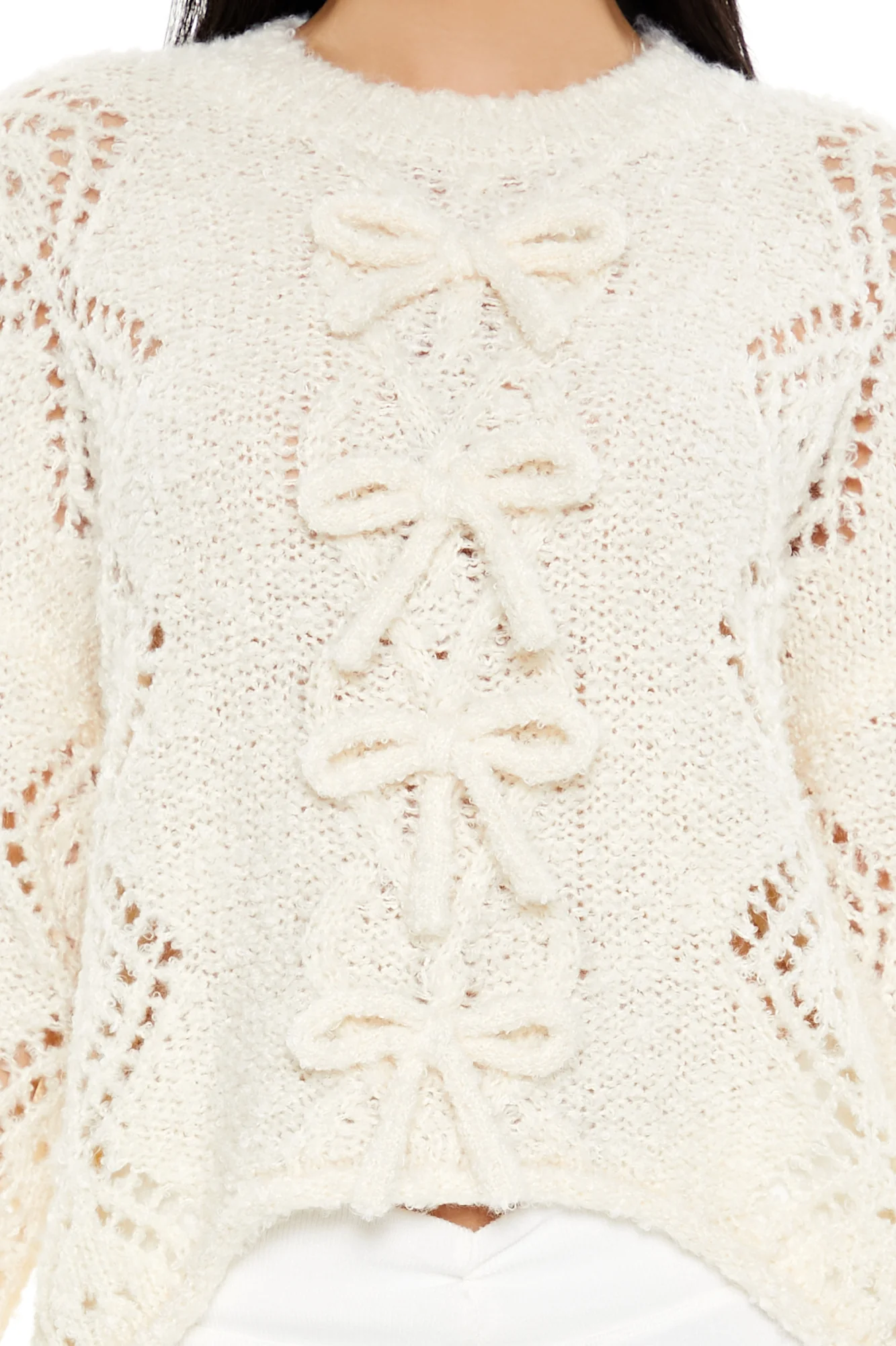 Pullover Bow Sweater - Cream - Image 2
