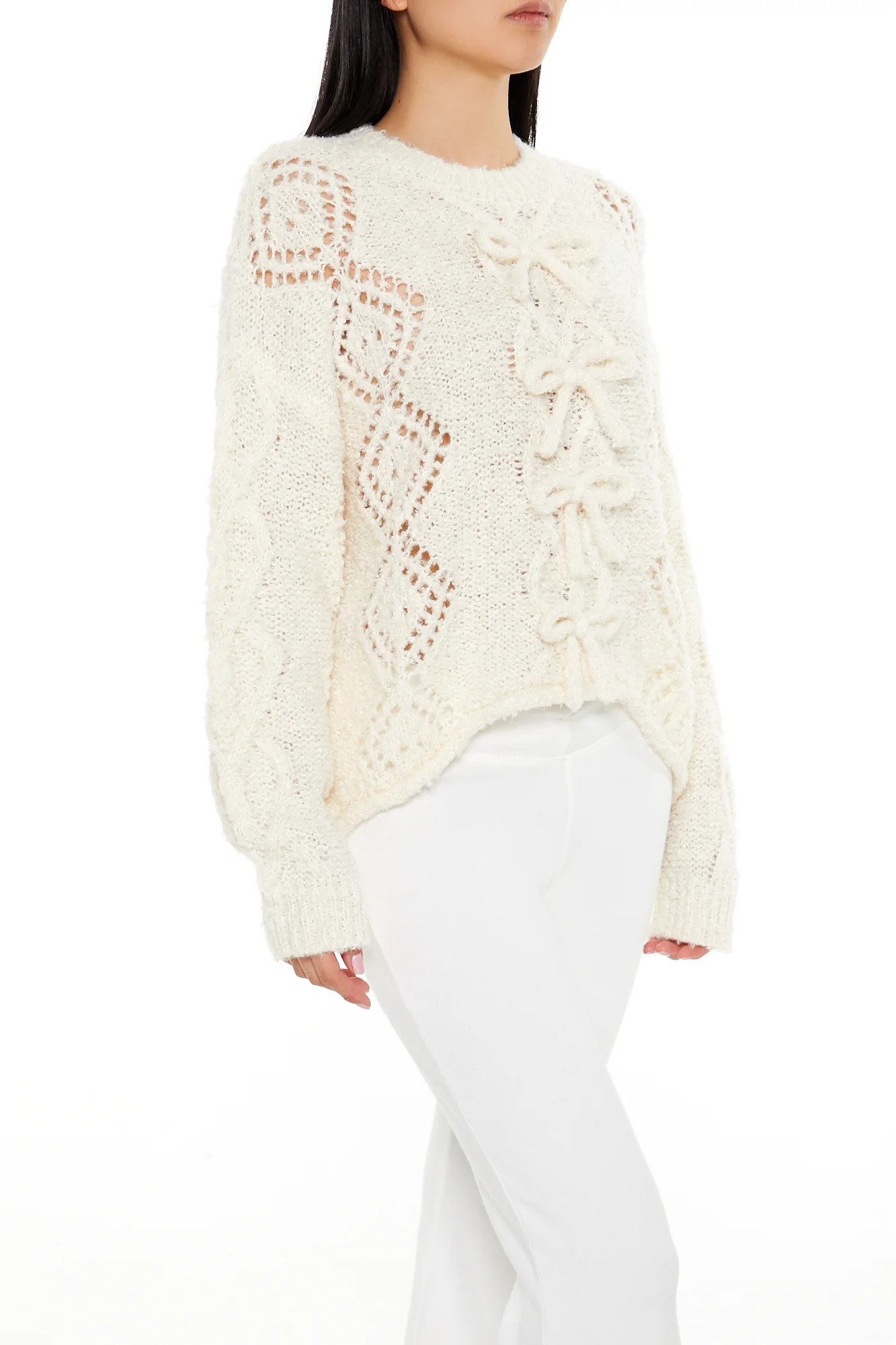 Pullover Bow Sweater - Cream - Image 3