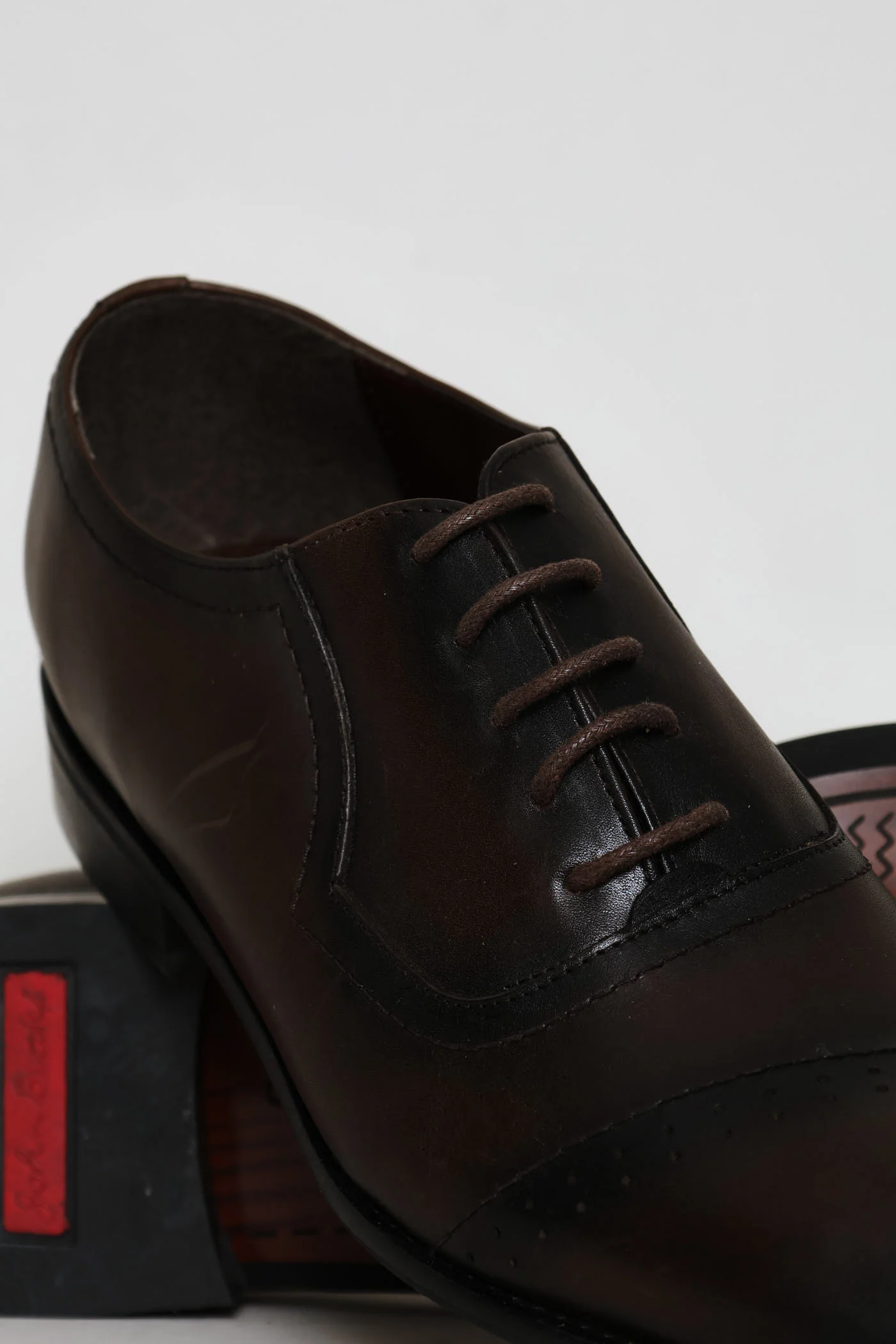 Punched Detail Oxford Lace Up Shoe - Chocolate - Image 2