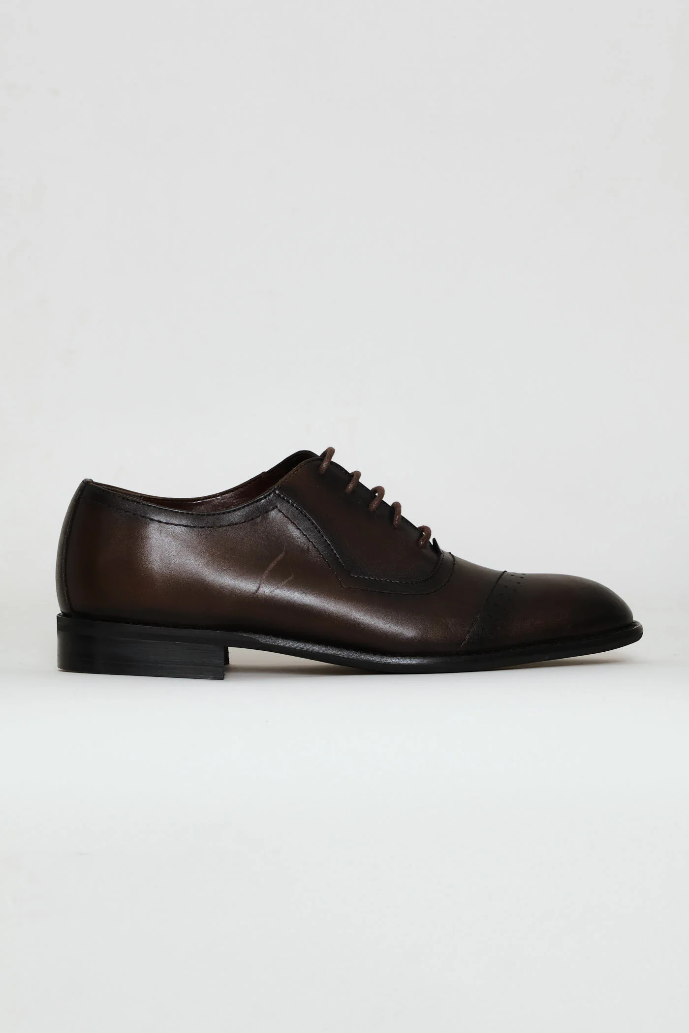 Punched Detail Oxford Lace Up Shoe - Chocolate - Image 3