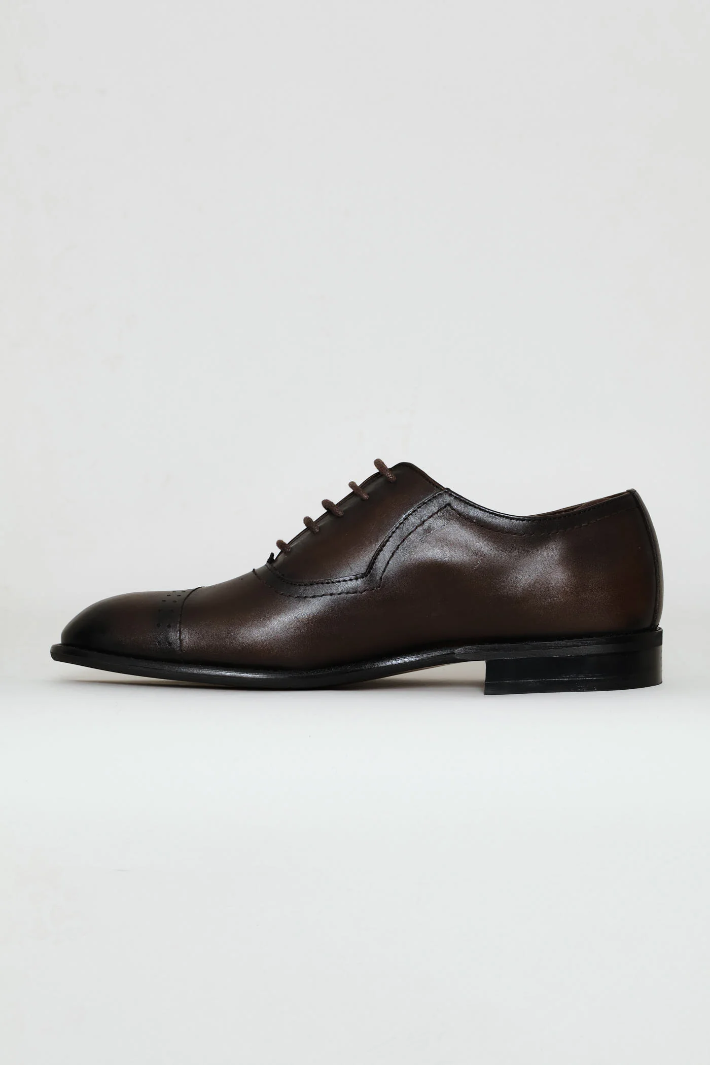 Punched Detail Oxford Lace Up Shoe - Chocolate - Image 4