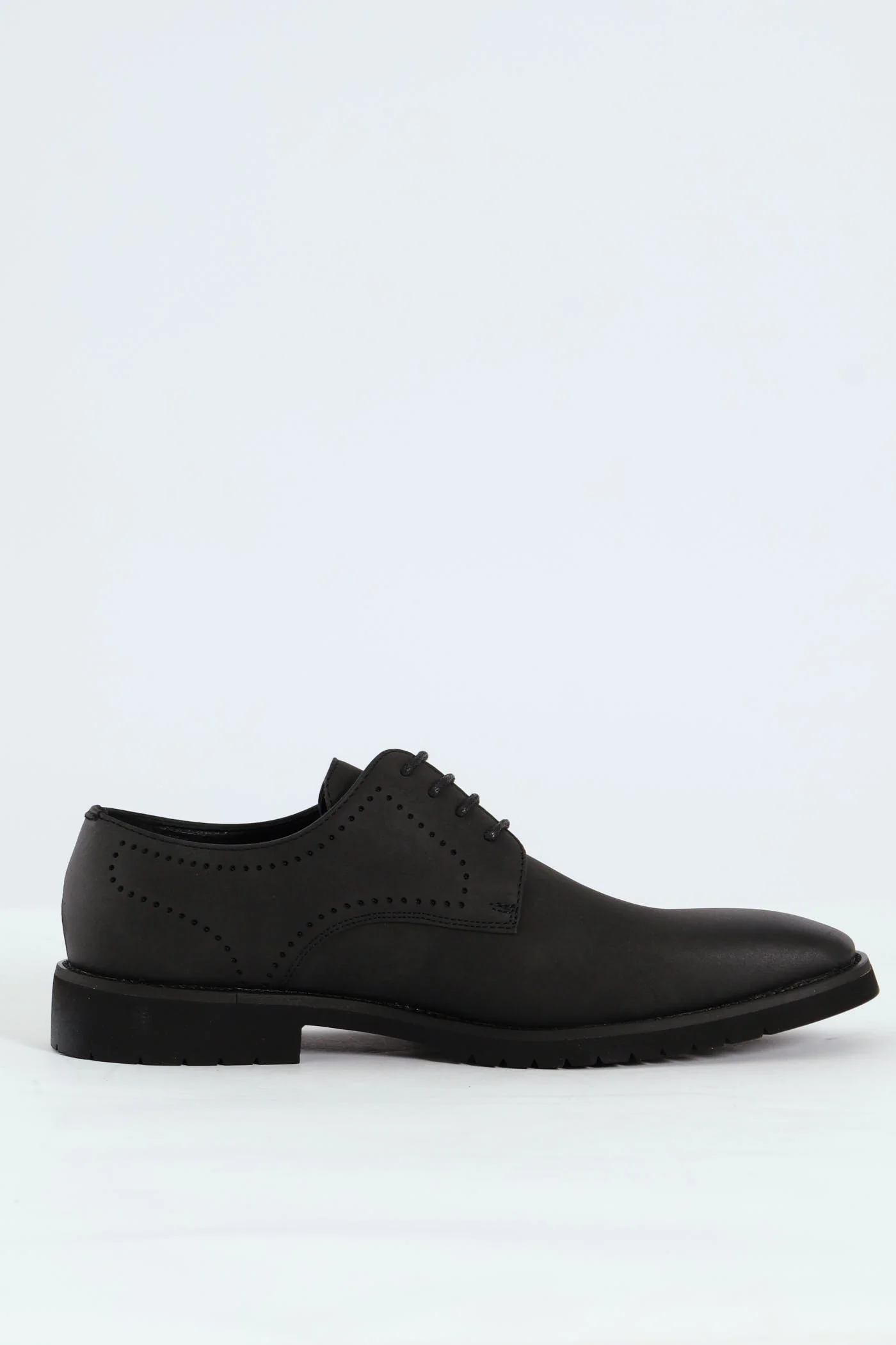 Punched Detail Smart Casual Derby Shoe - Black - Image 2