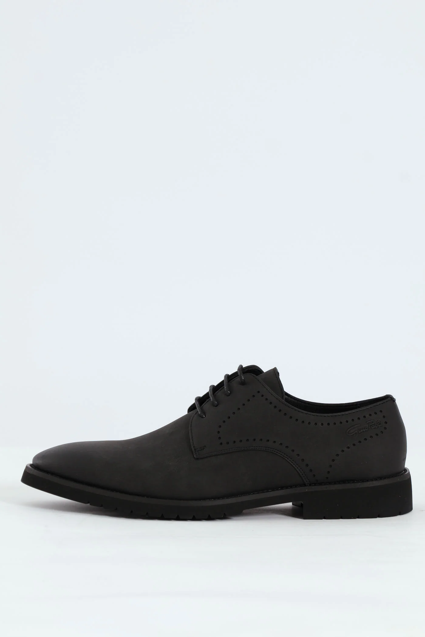 Punched Detail Smart Casual Derby Shoe - Black - Image 3