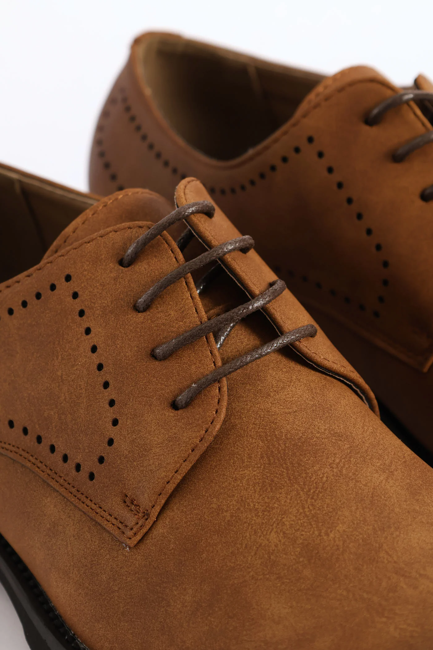 Punched Detail Smart Casual Derby Shoe - Tan - Image 6