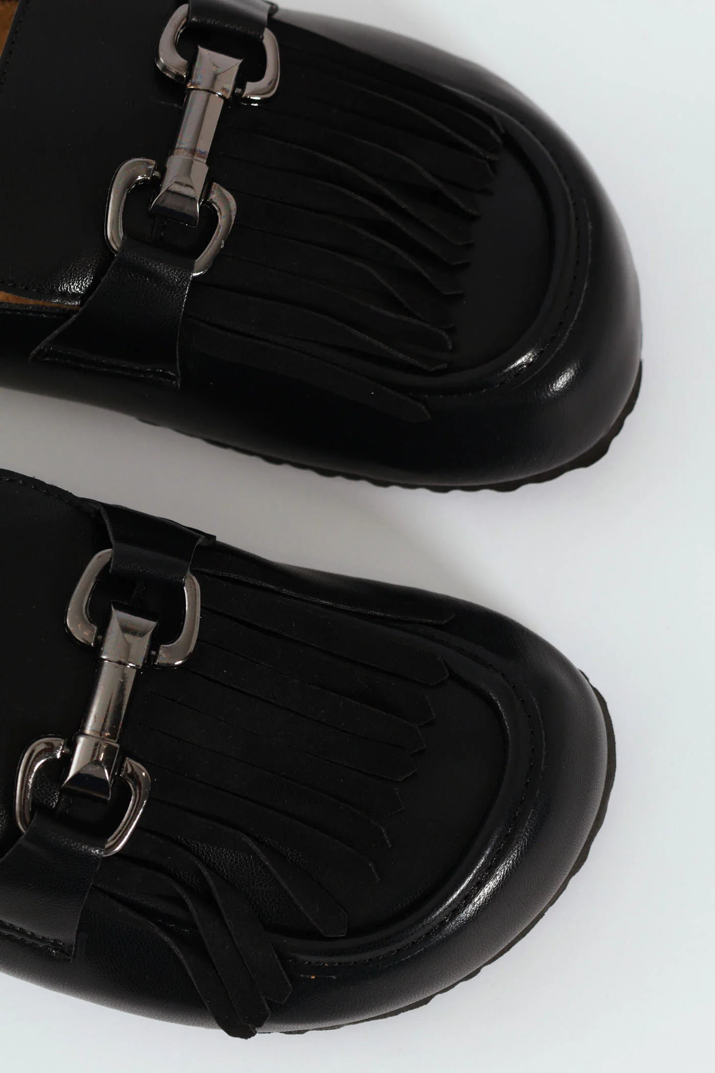 Push In Mule With Tassle Apron Detail - Black - Image 2