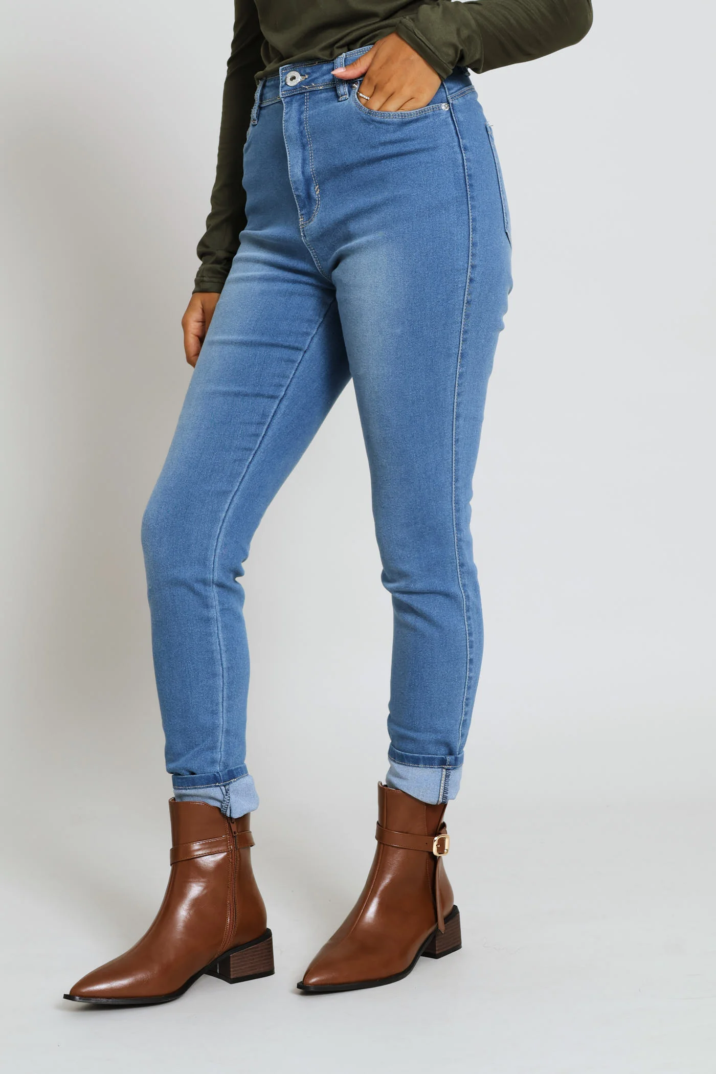 Push Up High Waist Skinny Denim - Light Wash - Image 3