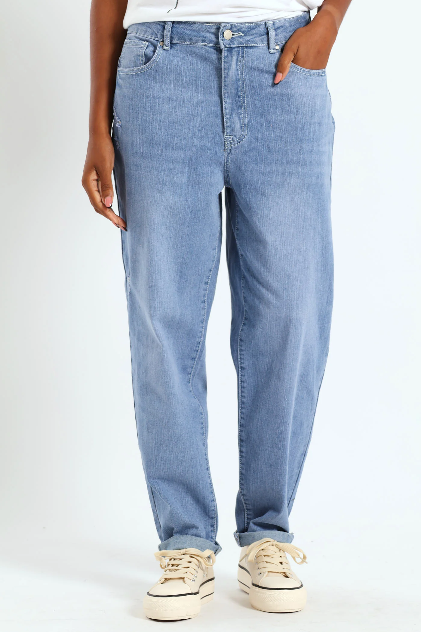 Push-Up Stretch Abrased Mom Jean - Stonewash - Image 3