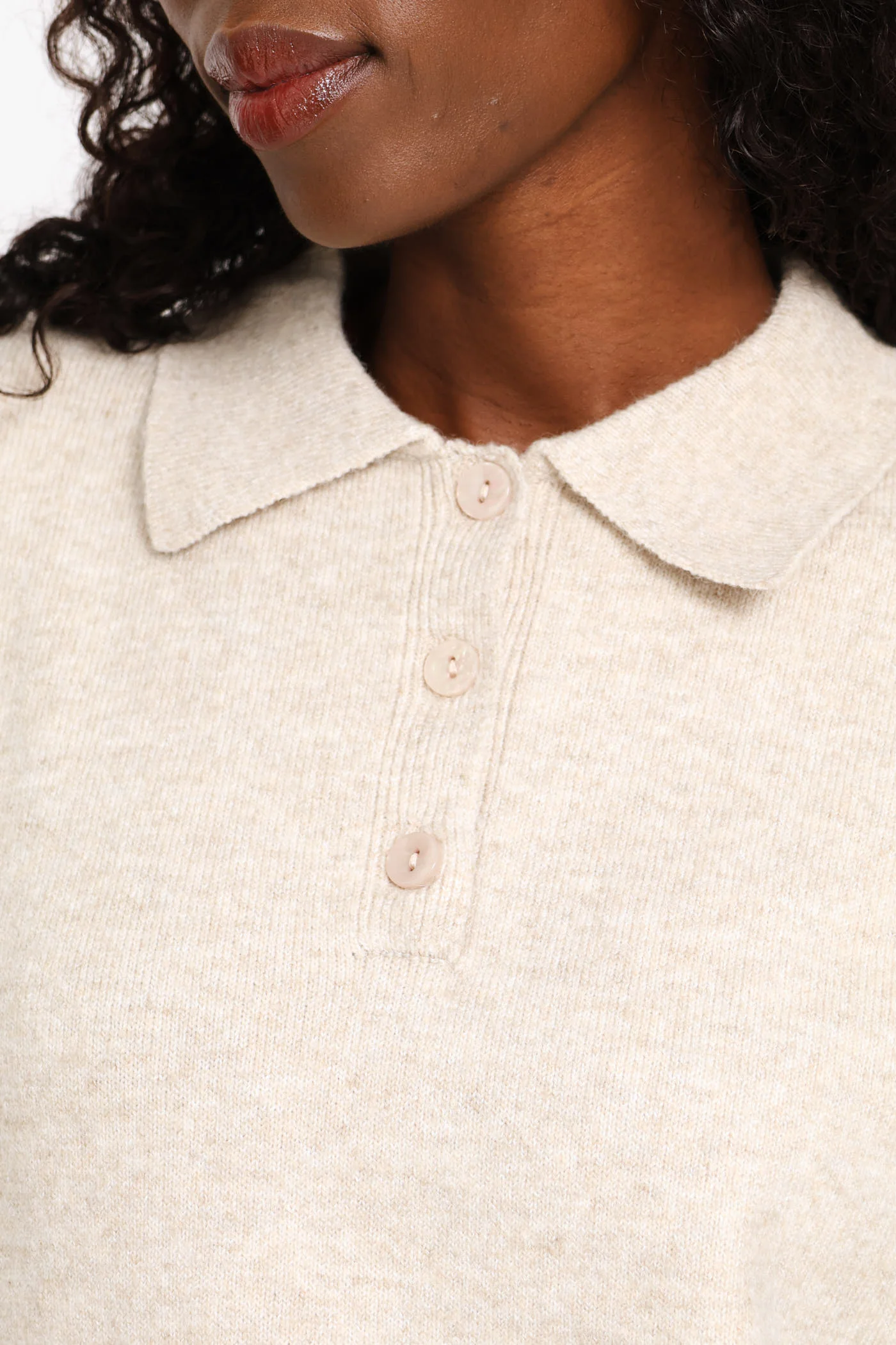Quarter Placket Knitwear Golfer - Oatmeal Melange - Image 2