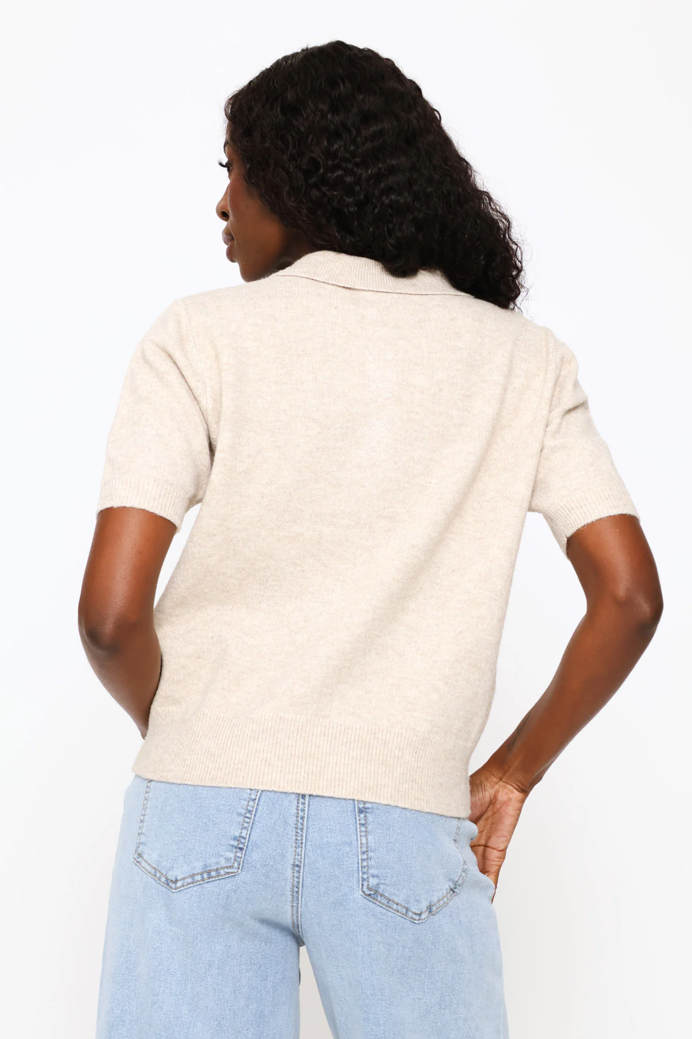 Quarter Placket Knitwear Golfer - Oatmeal Melange - Image 4
