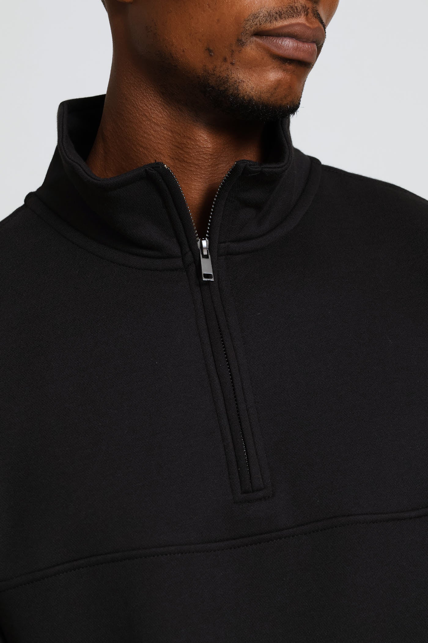 Quarter Zip Fleece Sweat Top - Black - Image 2