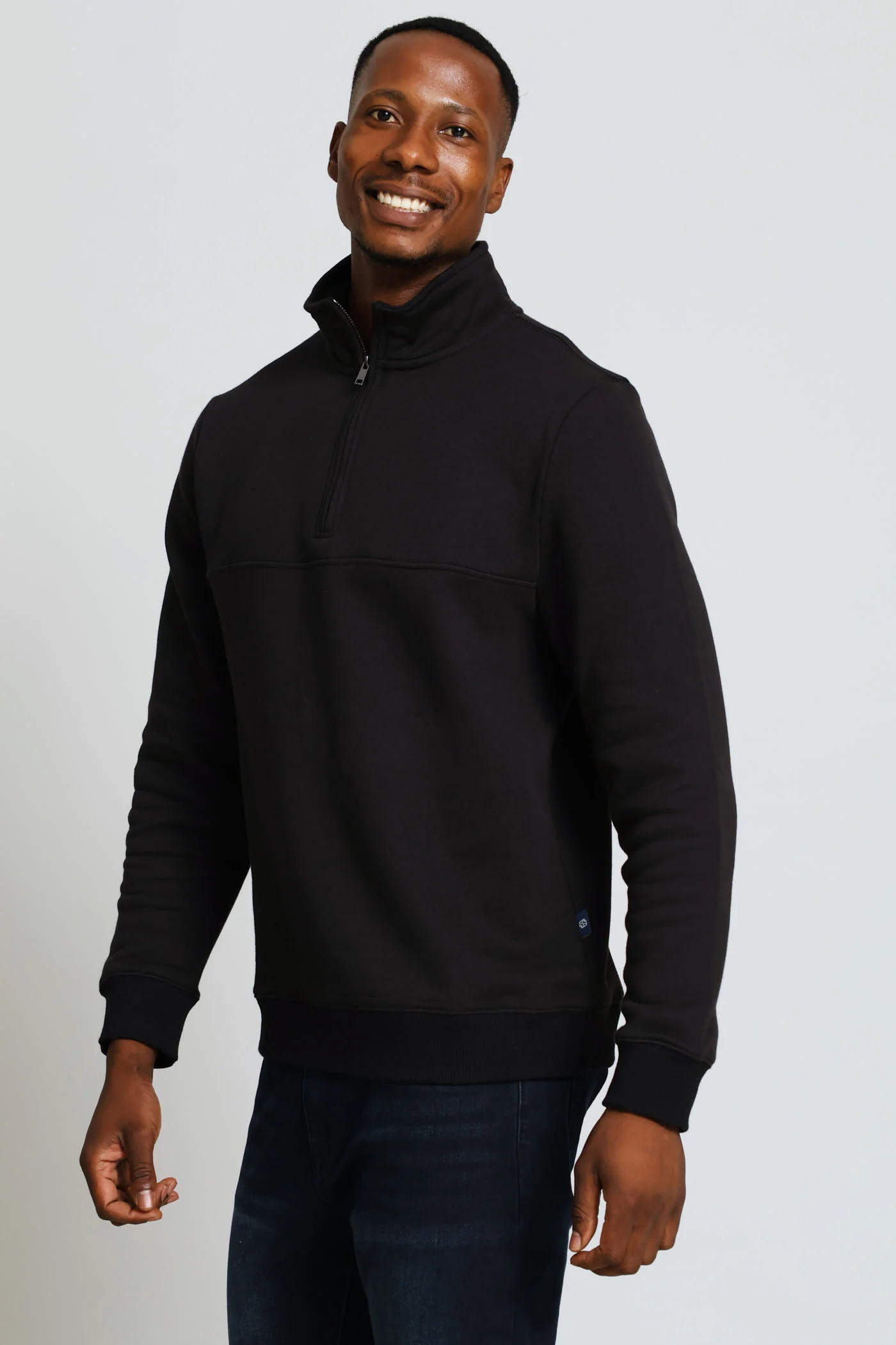 Quarter Zip Fleece Sweat Top - Black - Image 3