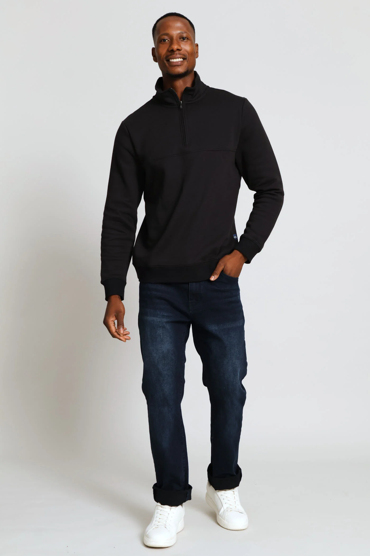 Quarter Zip Fleece Sweat Top - Black - Image 5