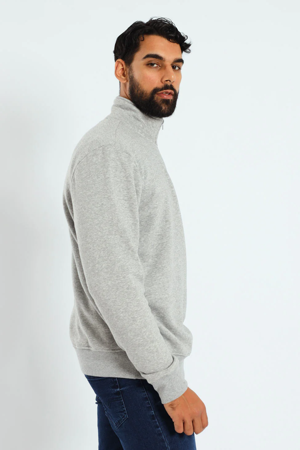 Quarter Zip Fleece Sweat Top - Grey Melange - Image 2