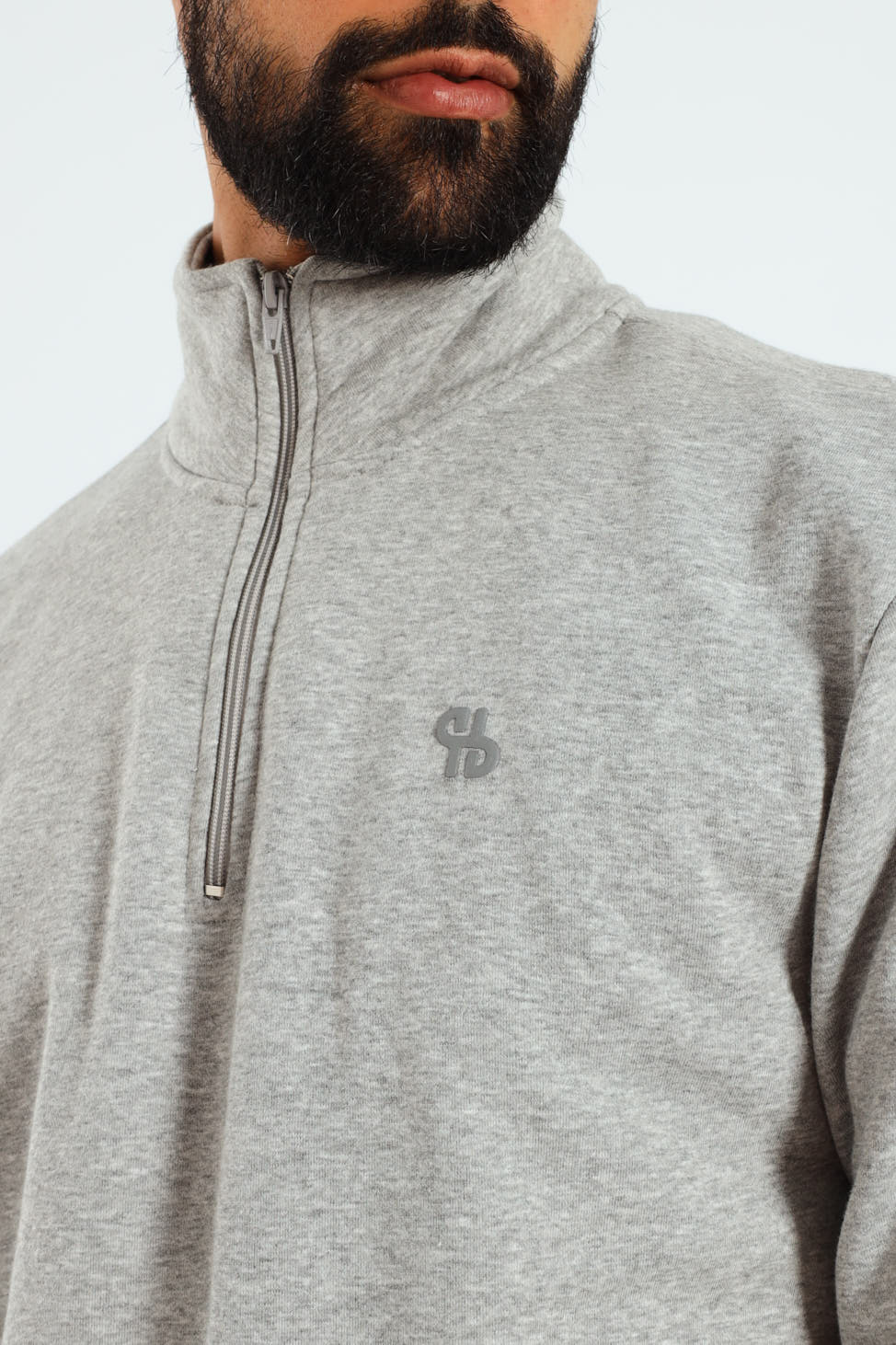 Quarter Zip Fleece Sweat Top - Grey Melange - Image 4