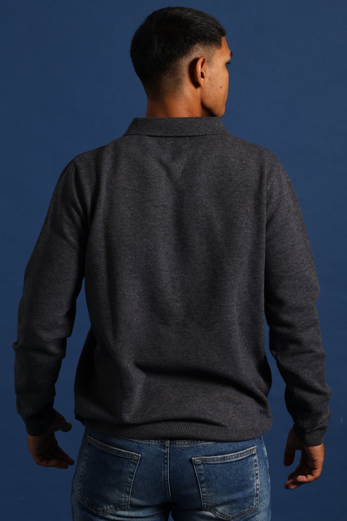 Quarter Zip Pave Fine Gauge Knitwear - Charcoal Melange - Image 3