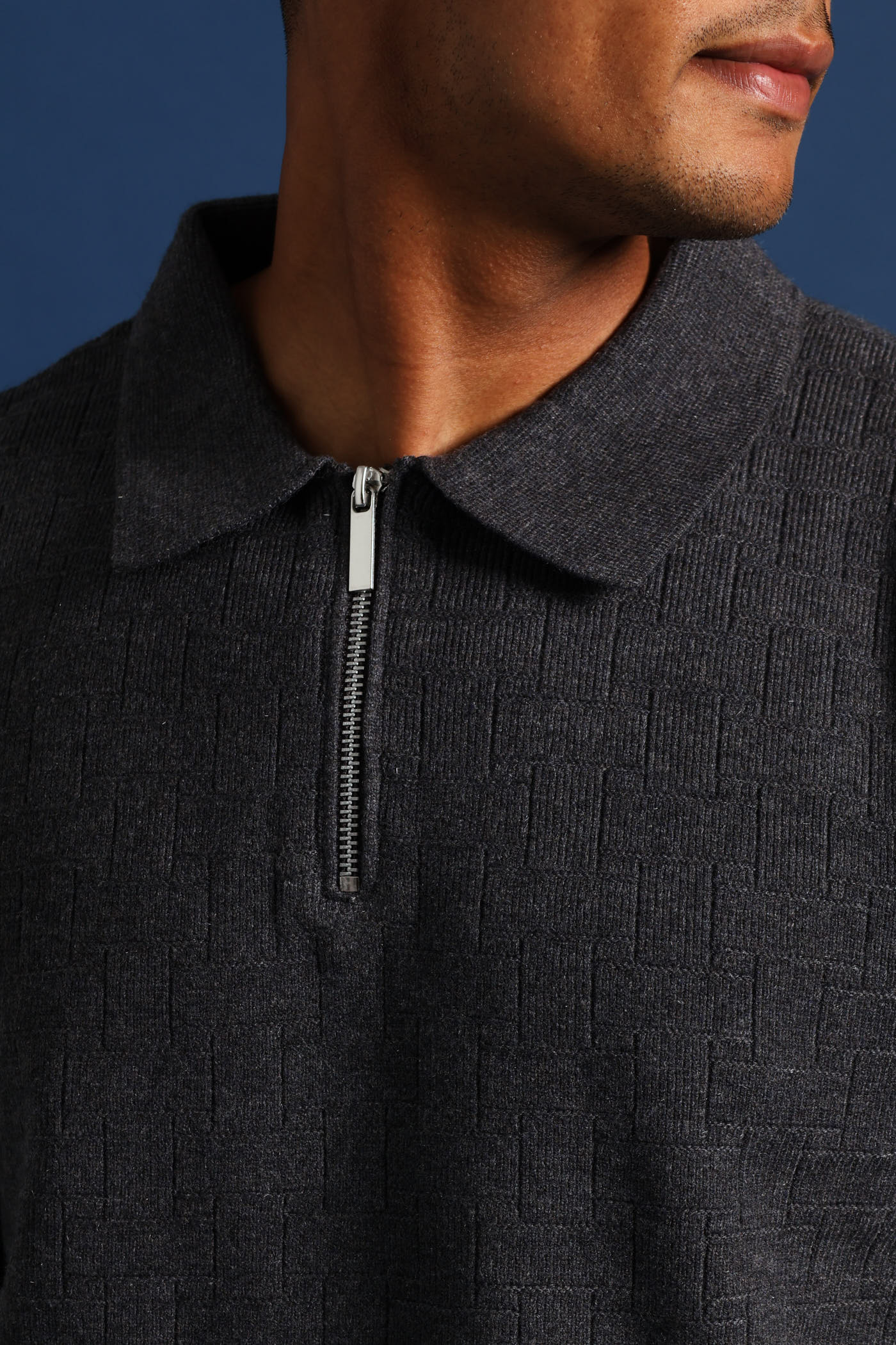 Quarter Zip Pave Fine Gauge Knitwear - Charcoal Melange - Image 4