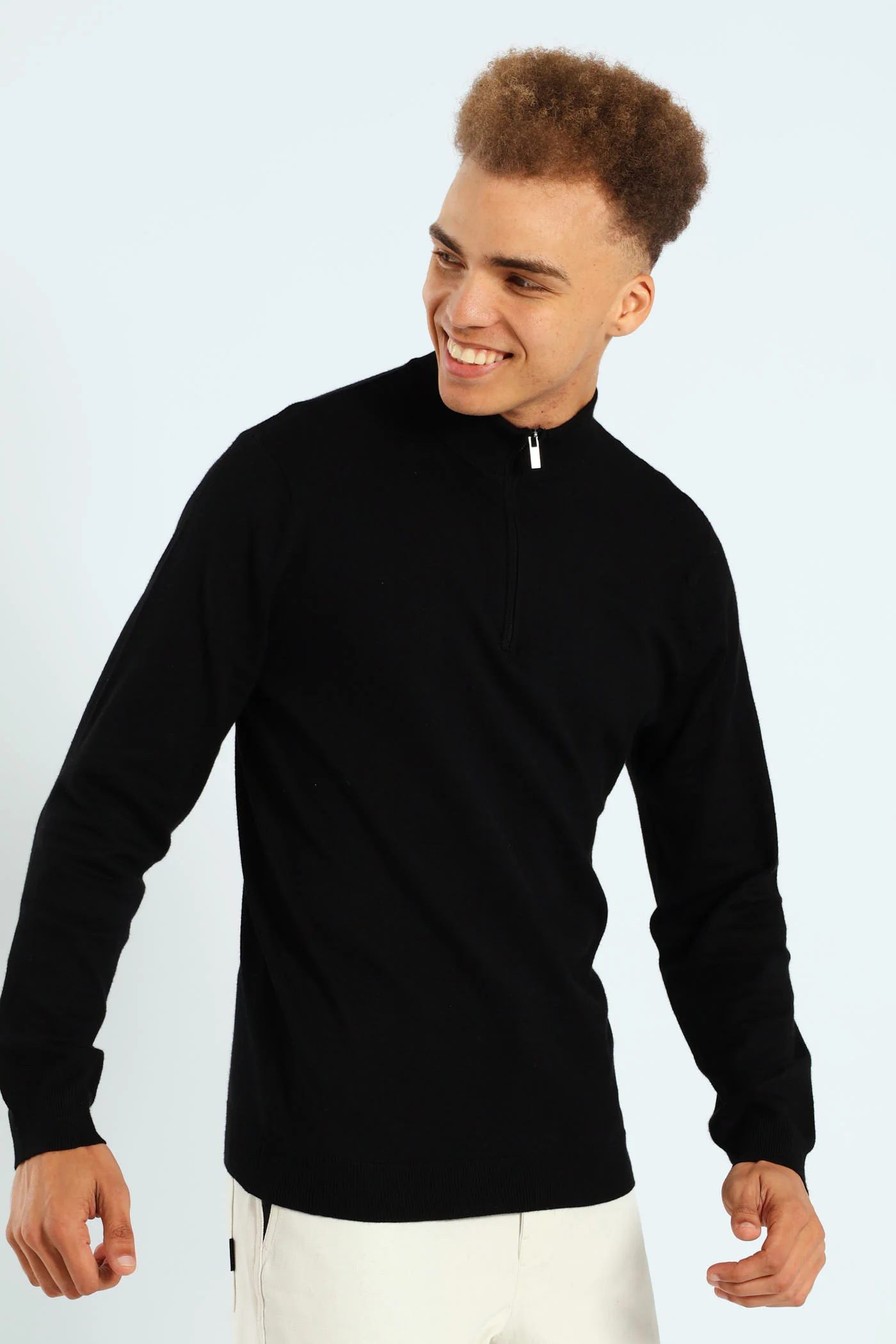 Quater Zip Knitwear - Black - Image 3
