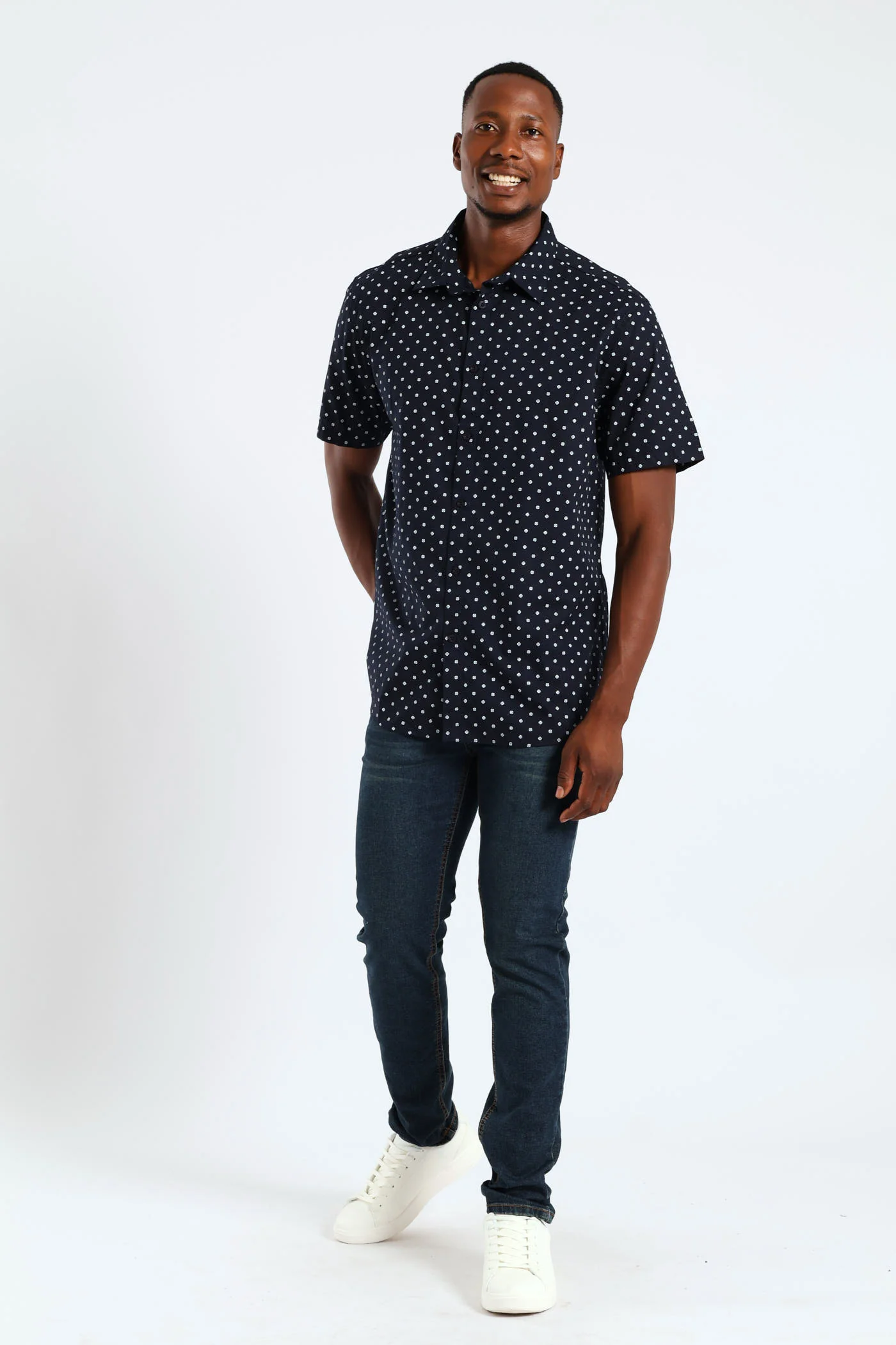 Quatro Dot Regular Shirt - Navy - Image 5