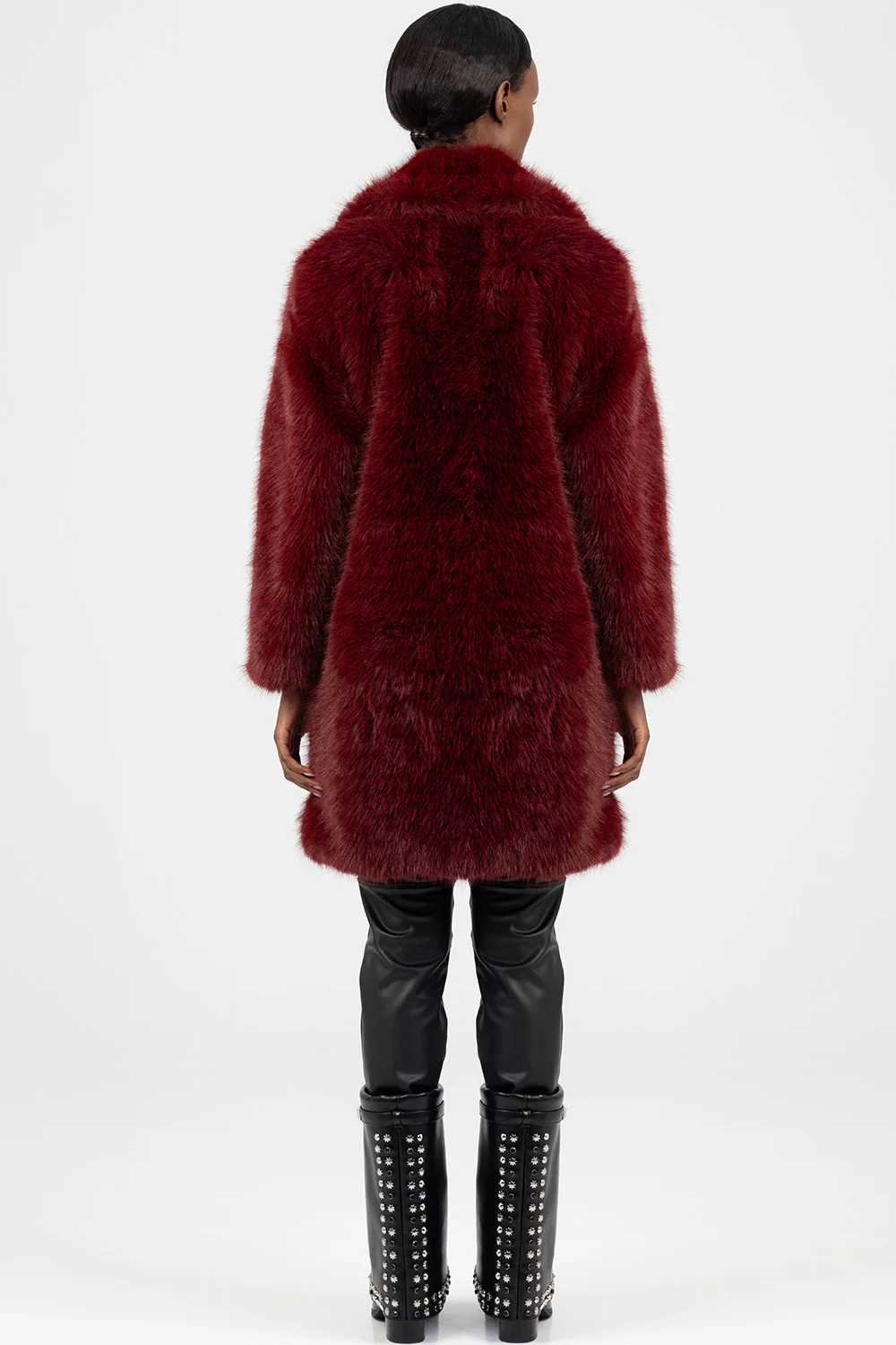 Queen Of Hearts Faux Fur Coat - Burgundy - Image 4