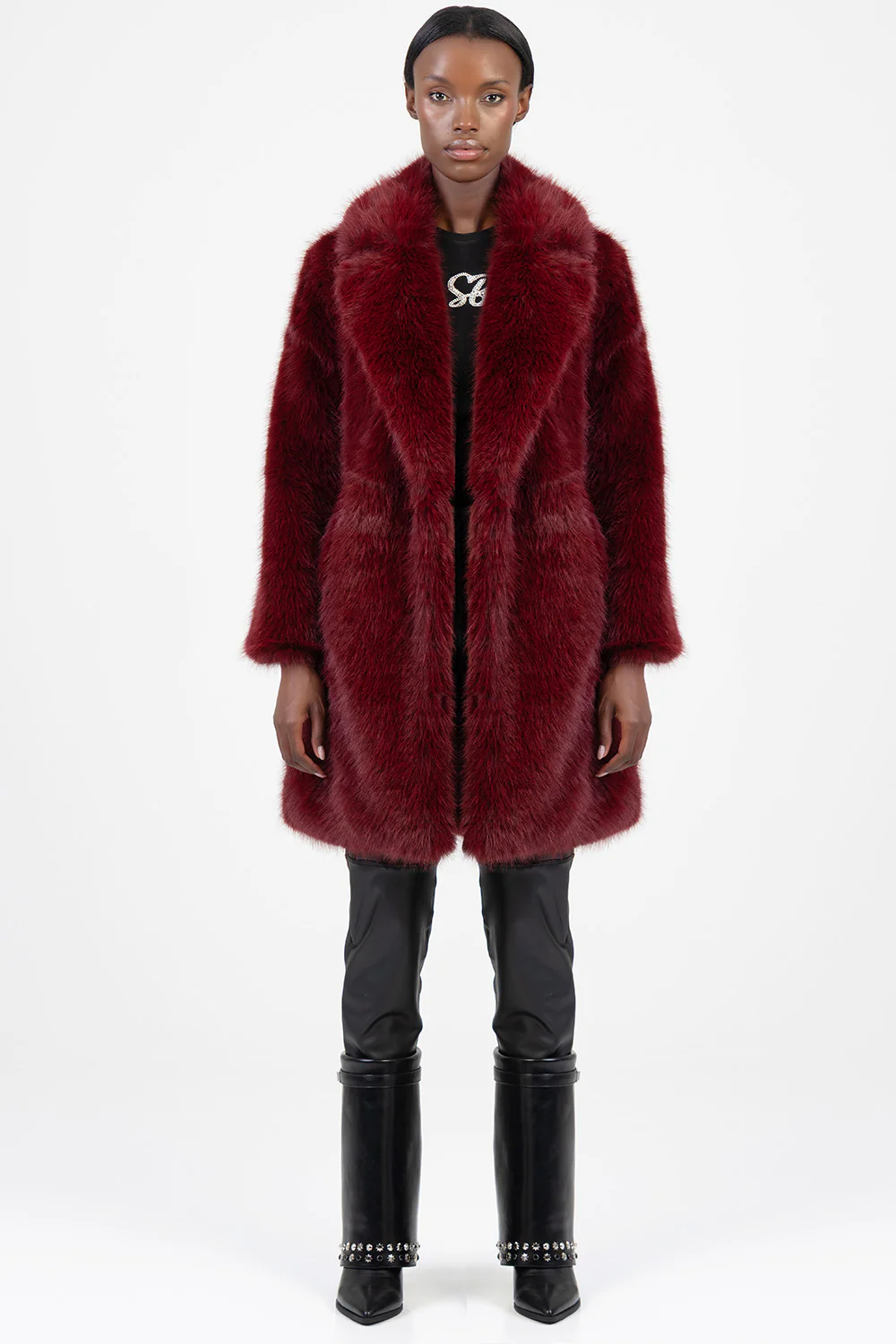 Queen Of Hearts Faux Fur Coat - Burgundy - Image 5