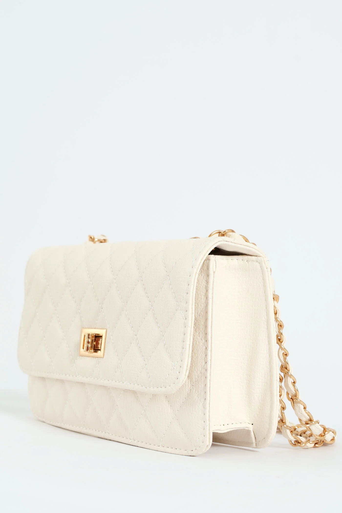 Quilted Chain Satchel Bag - Cream - Image 2