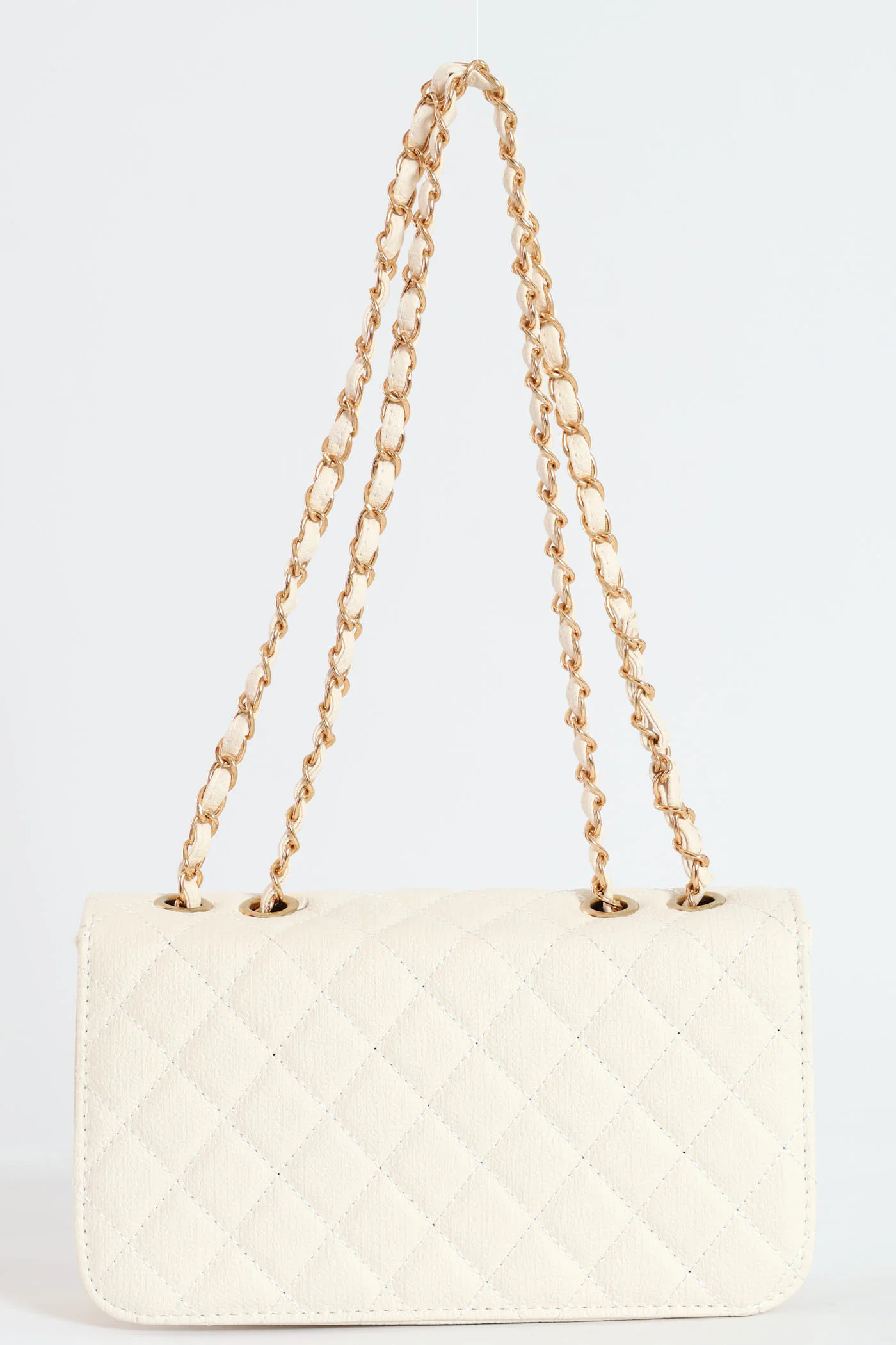 Quilted Chain Satchel Bag - Cream - Image 3