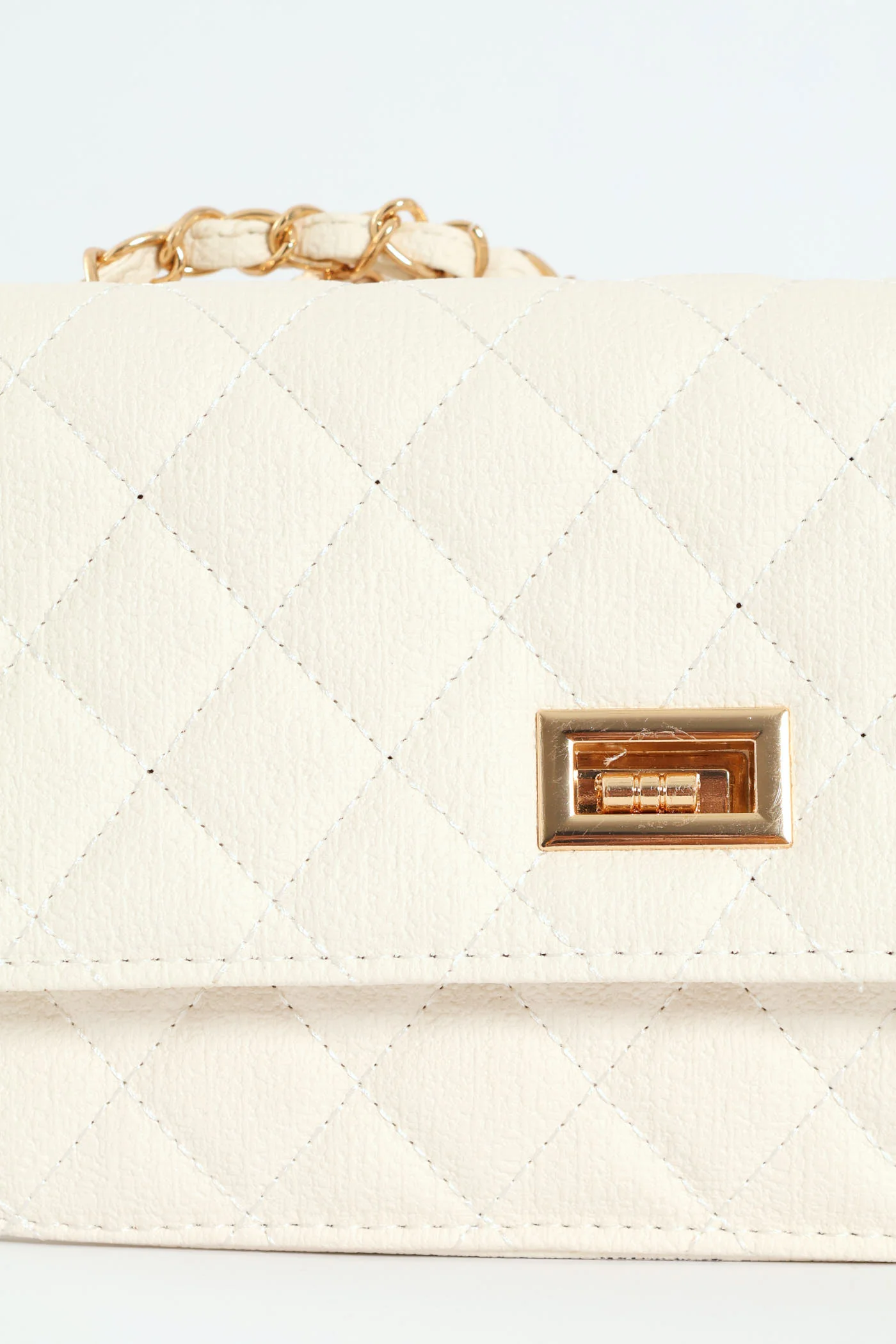 Quilted Chain Satchel Bag - Cream - Image 5