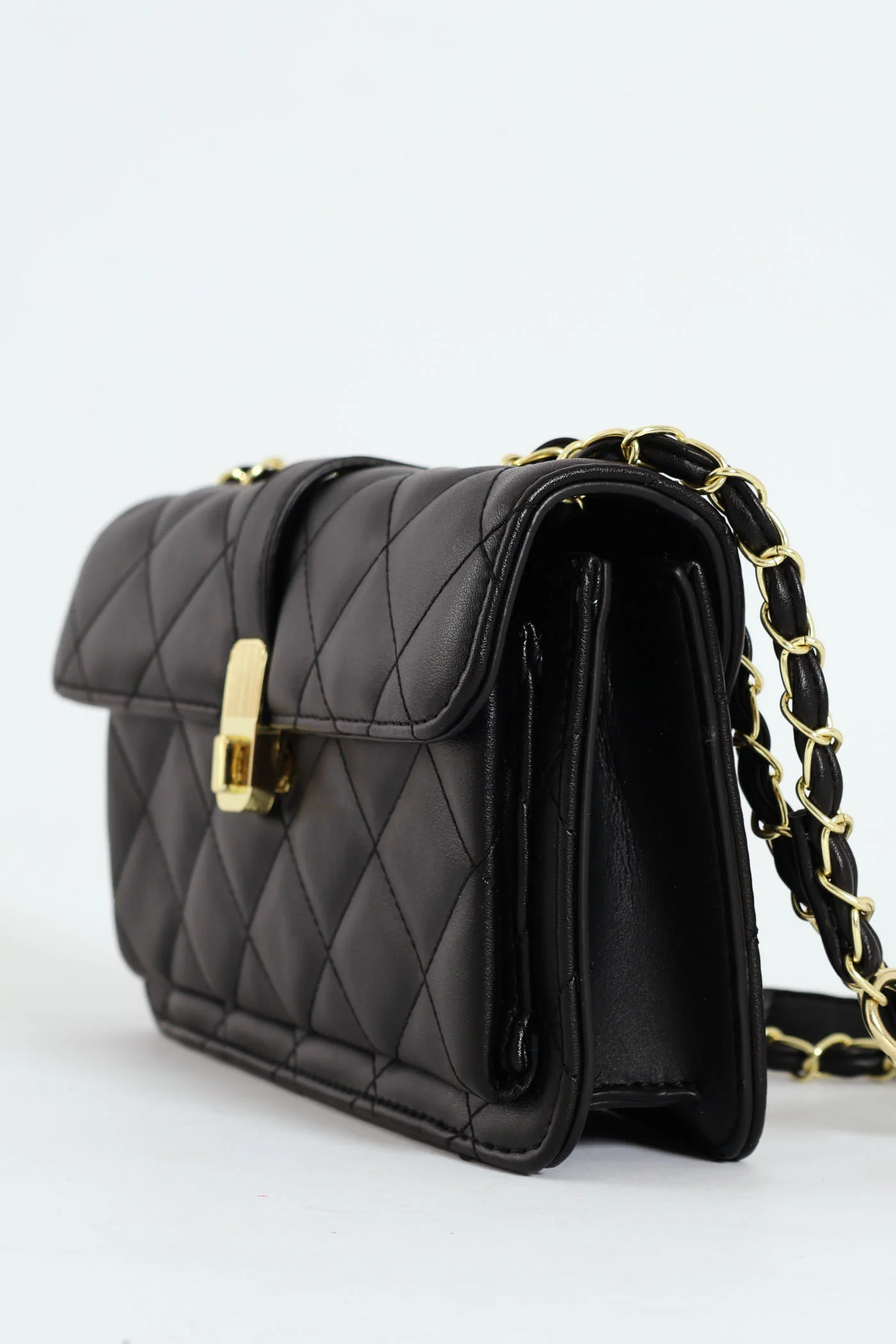 Quilted Chain Satchel - Black - Image 2