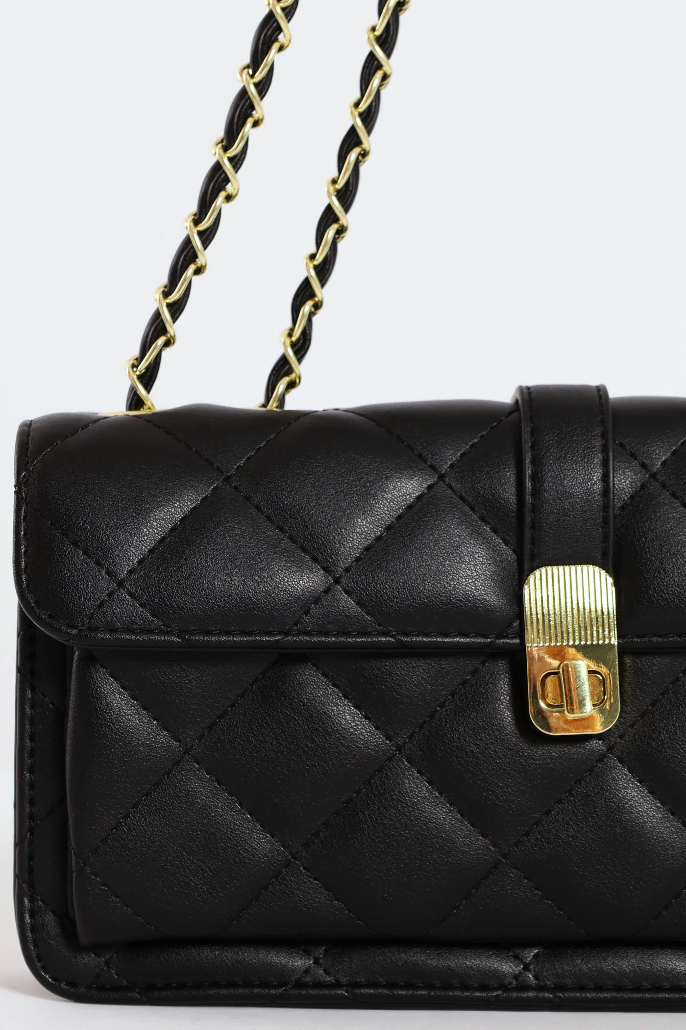 Quilted Chain Satchel - Black - Image 4