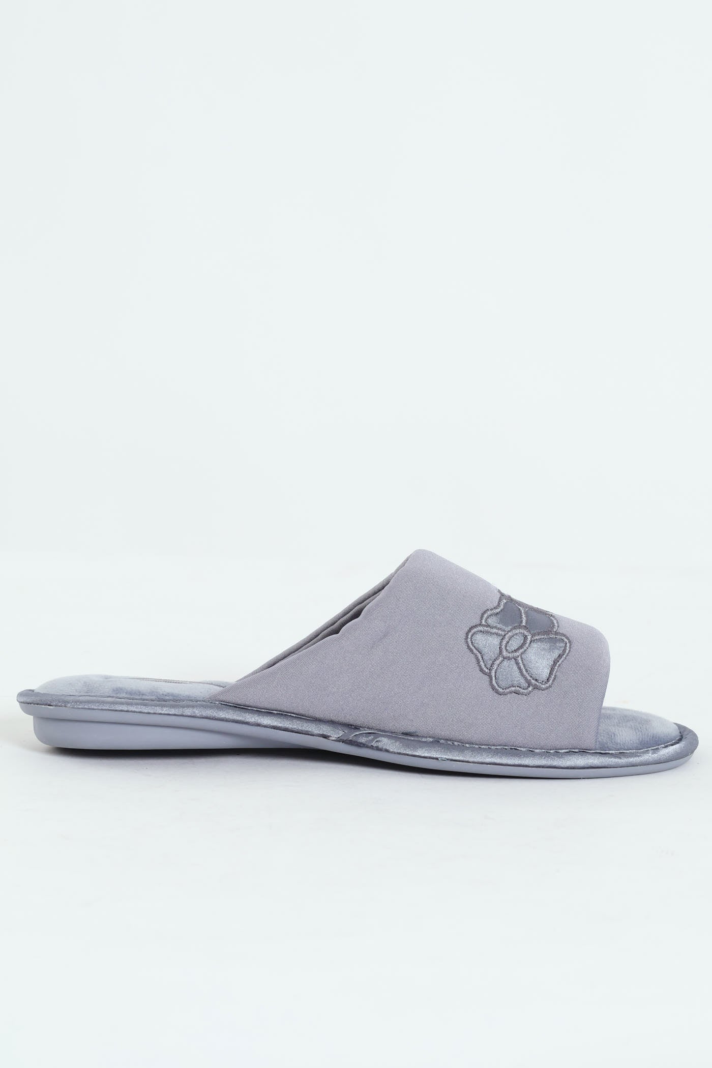Quilted Open Toe Slipper With Flower Detail - Grey - Image 2