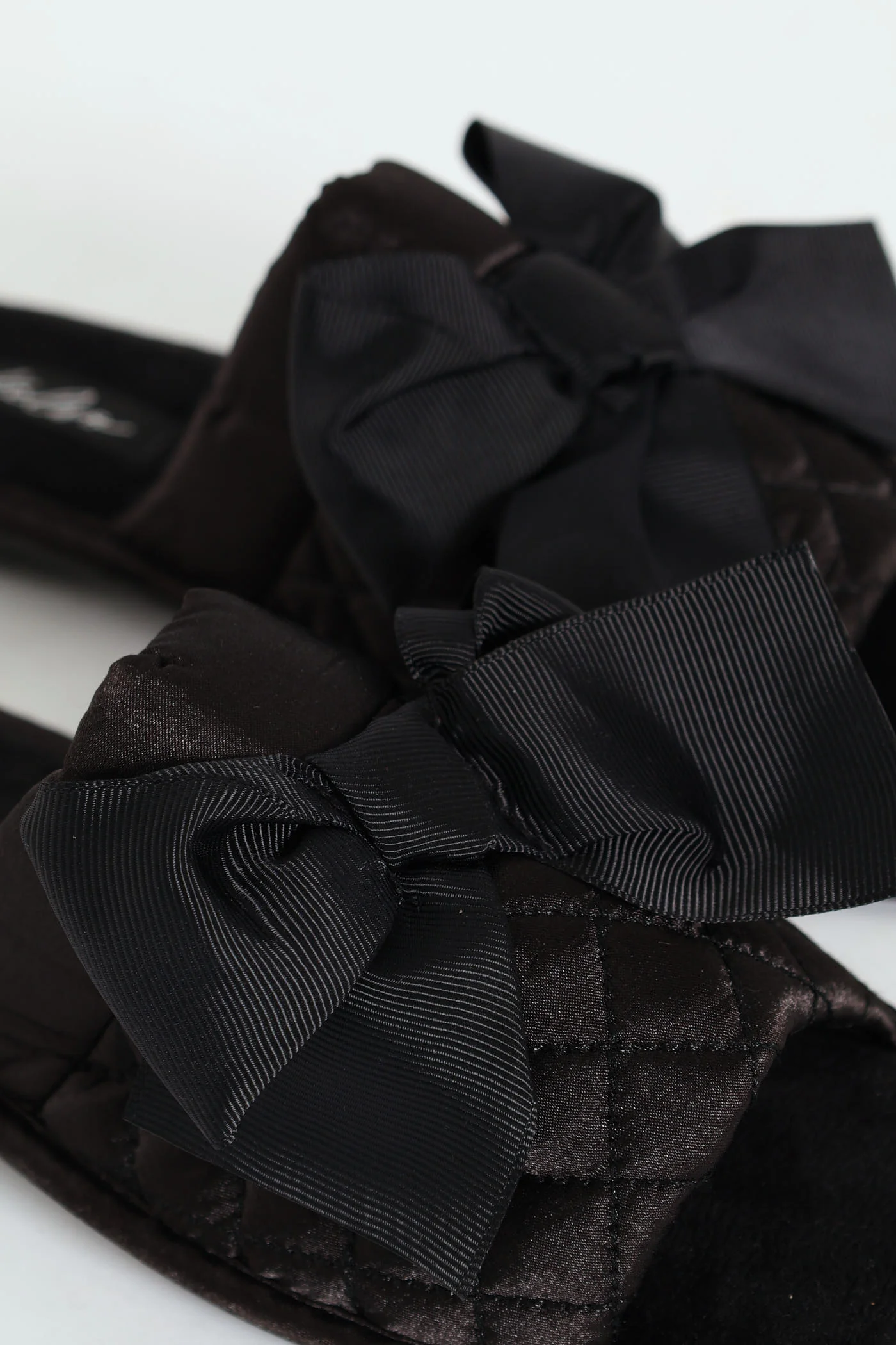 Quilted Open Toe Slipper With Petersham Bow - Black - Image 2