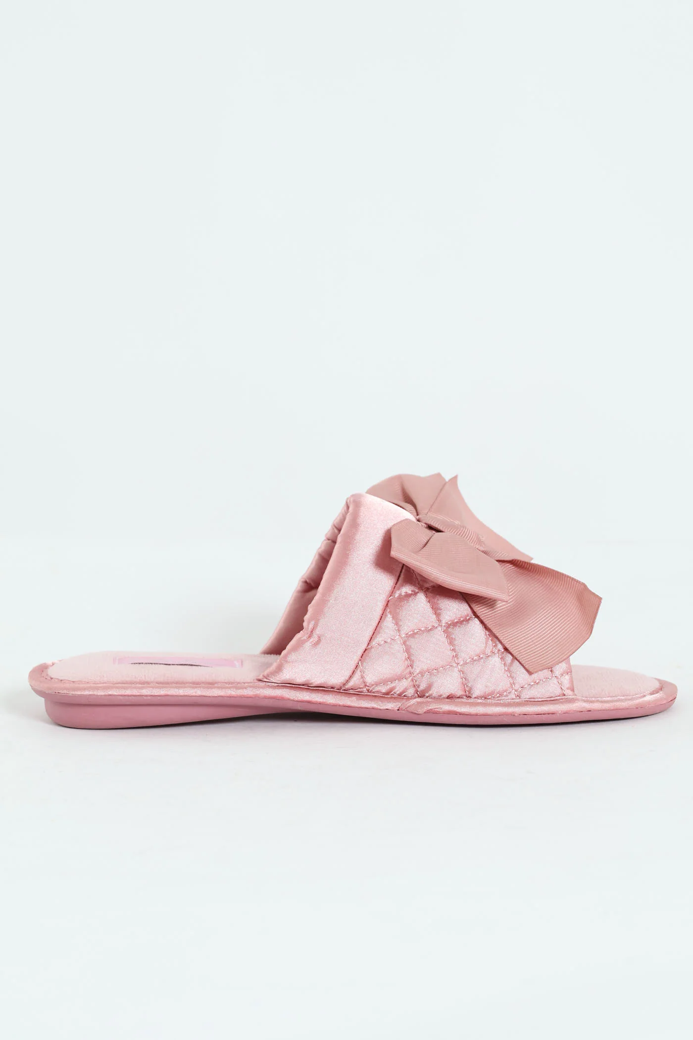 Quilted Open Toe Slipper With Petersham Bow - Blush - Image 2