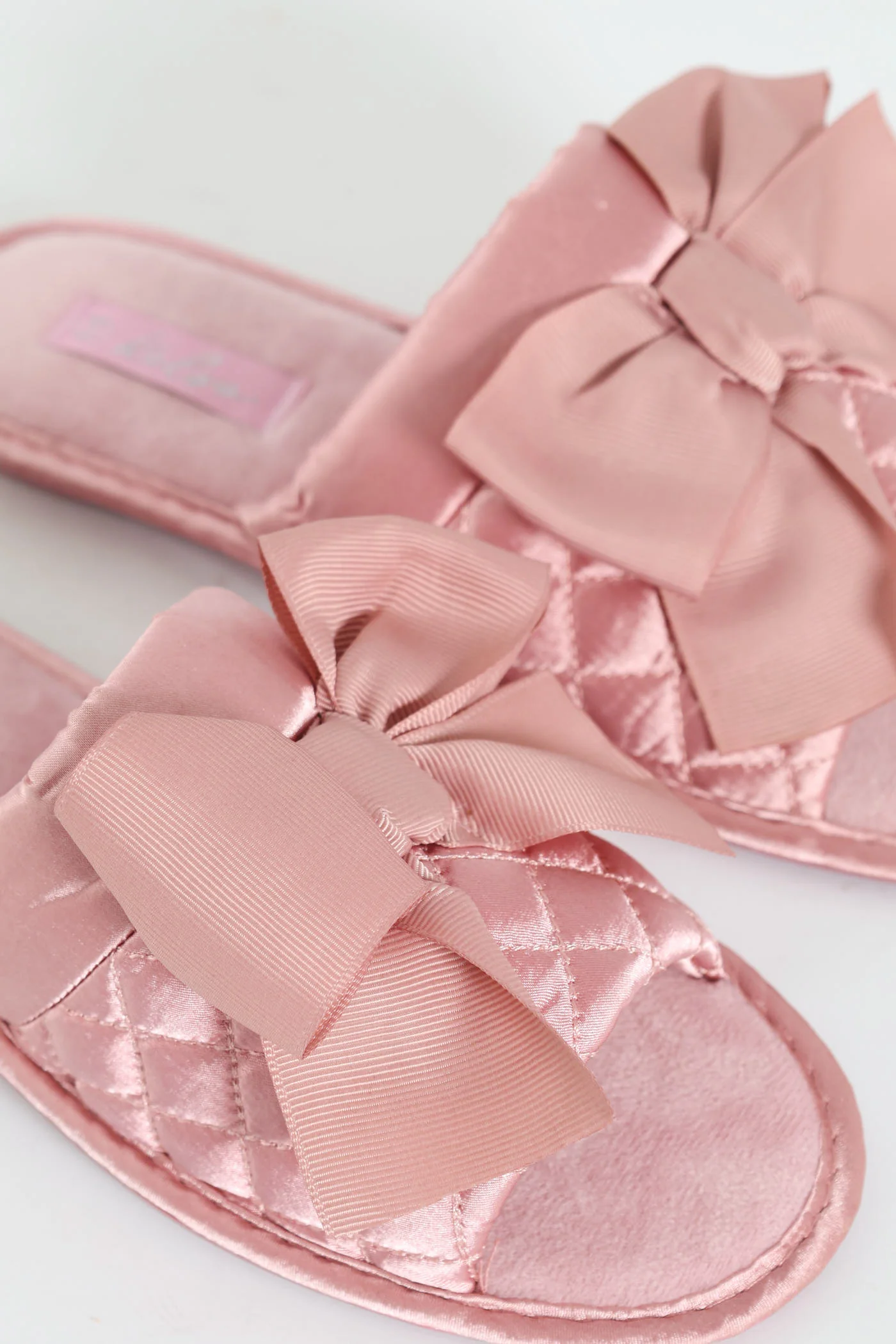 Quilted Open Toe Slipper With Petersham Bow - Blush - Image 3