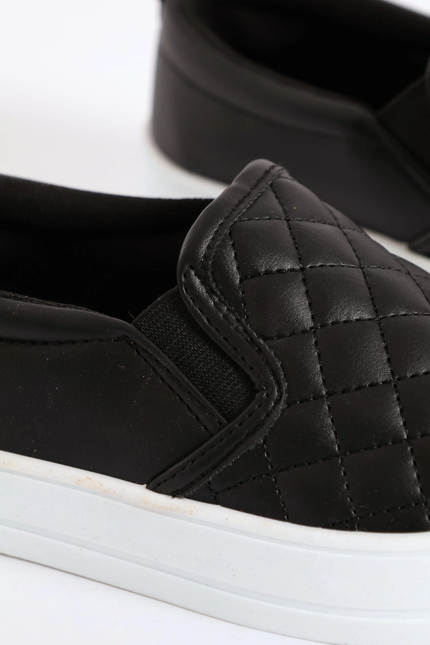 Girls Quilted Slip On Sneaker - Black - Image 2