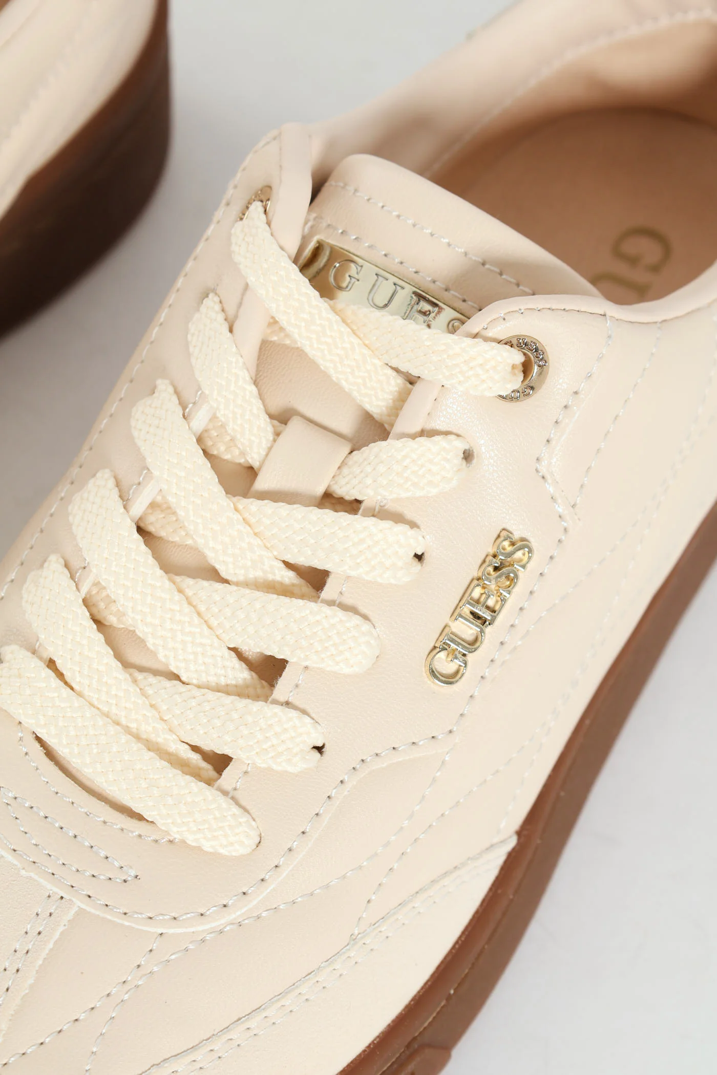 Quilted Upper Gum Sole Lace Up Sneaker - Cream - Image 2