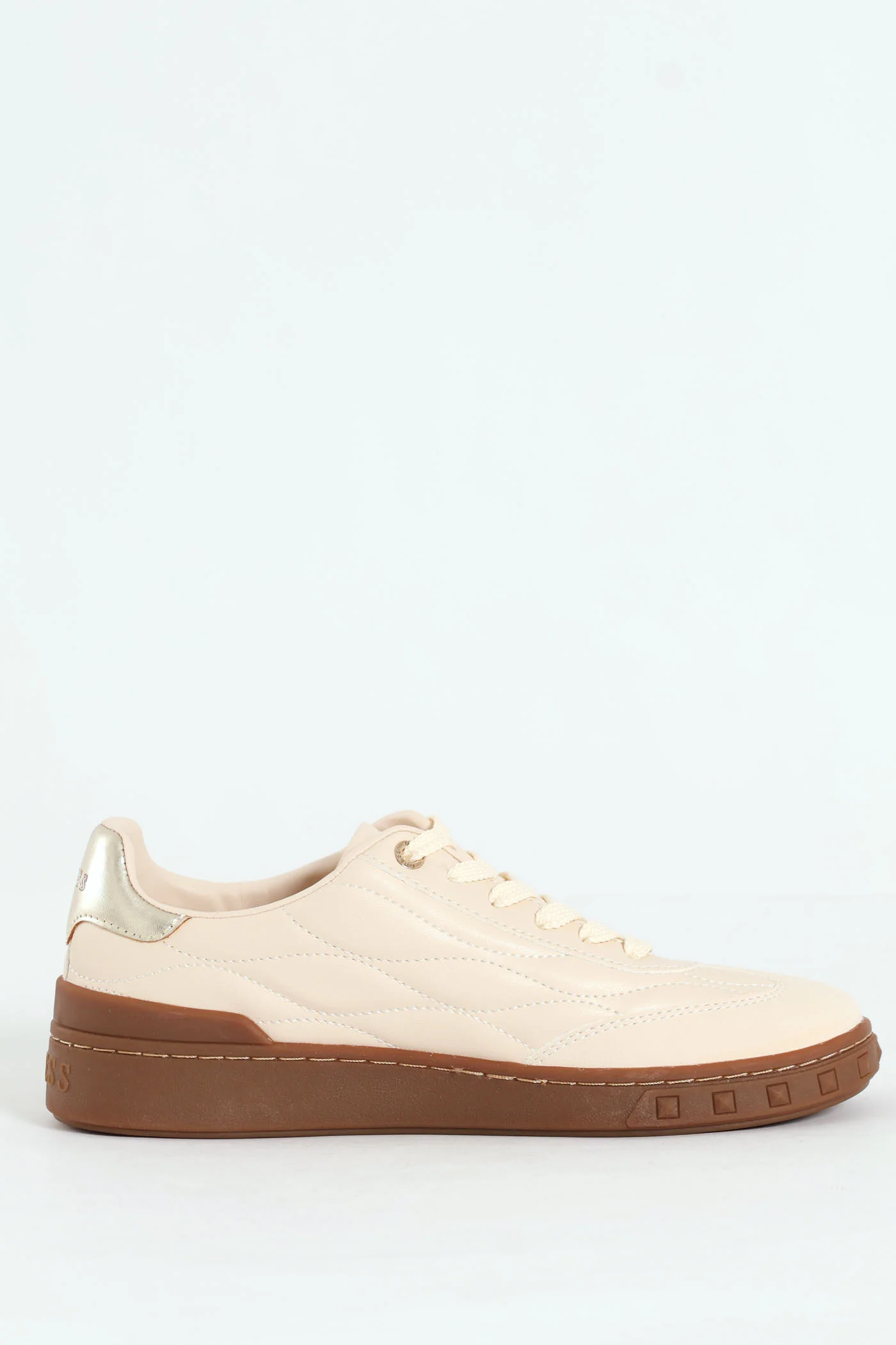 Quilted Upper Gum Sole Lace Up Sneaker - Cream - Image 5