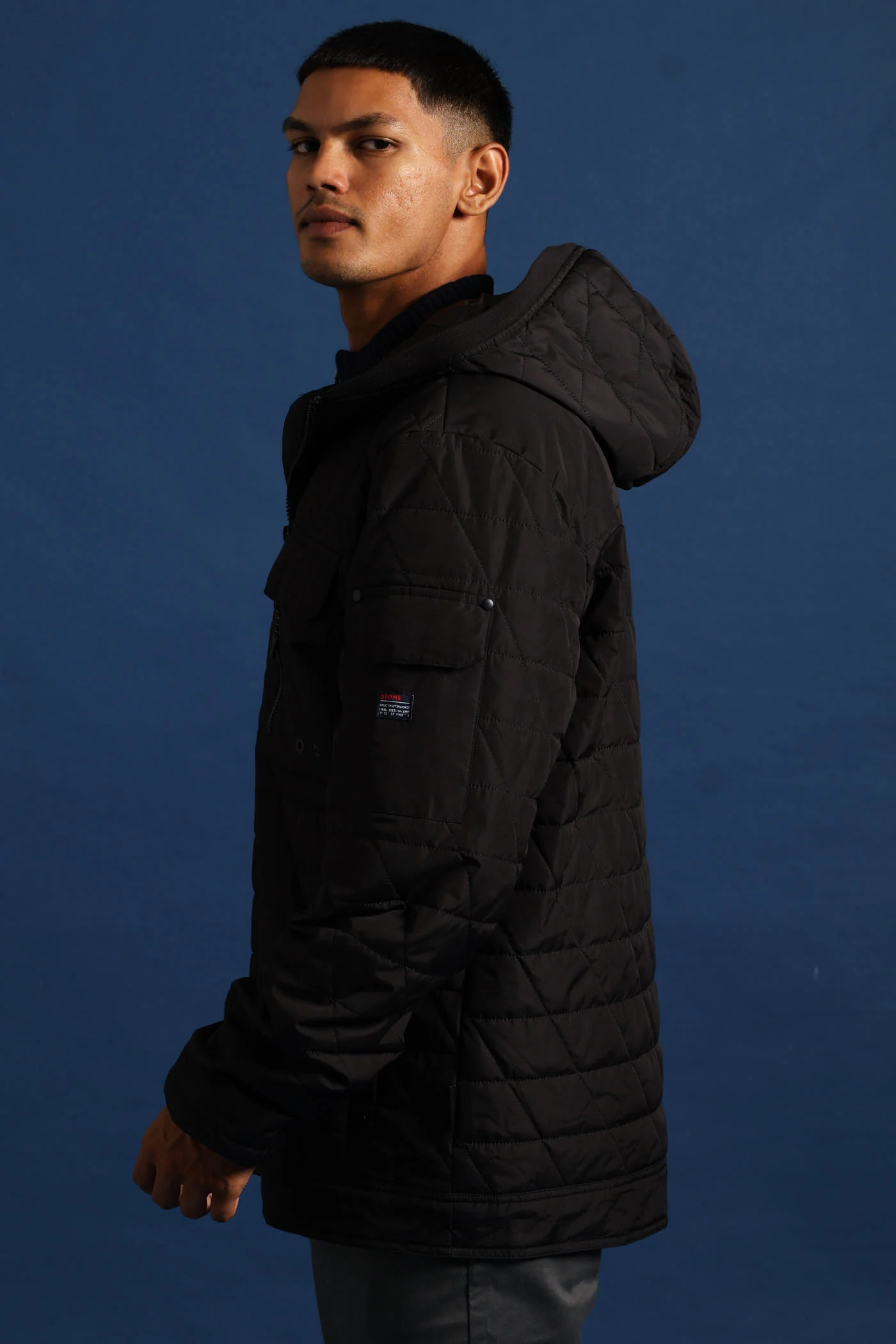 Quilted Utility Jacket - Black - Image 7