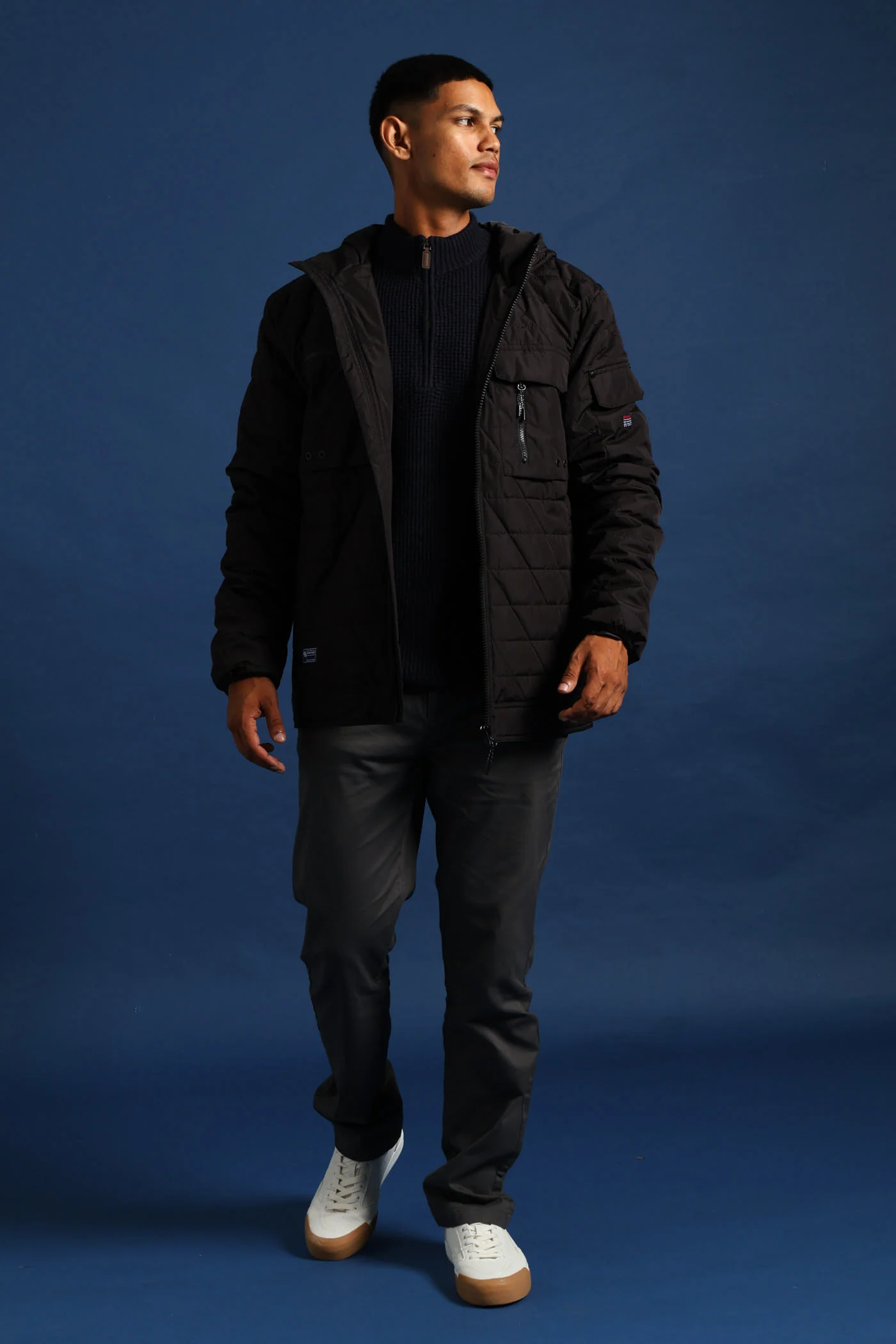 Quilted Utility Jacket - Black - Image 8
